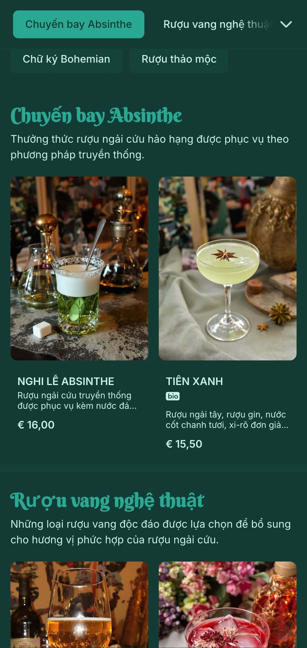 Thiết kế màu xanh ngọc lục bảo với các yếu tố nghệ thuật mới cho phòng chờ rượu và rượu ngải cứu.