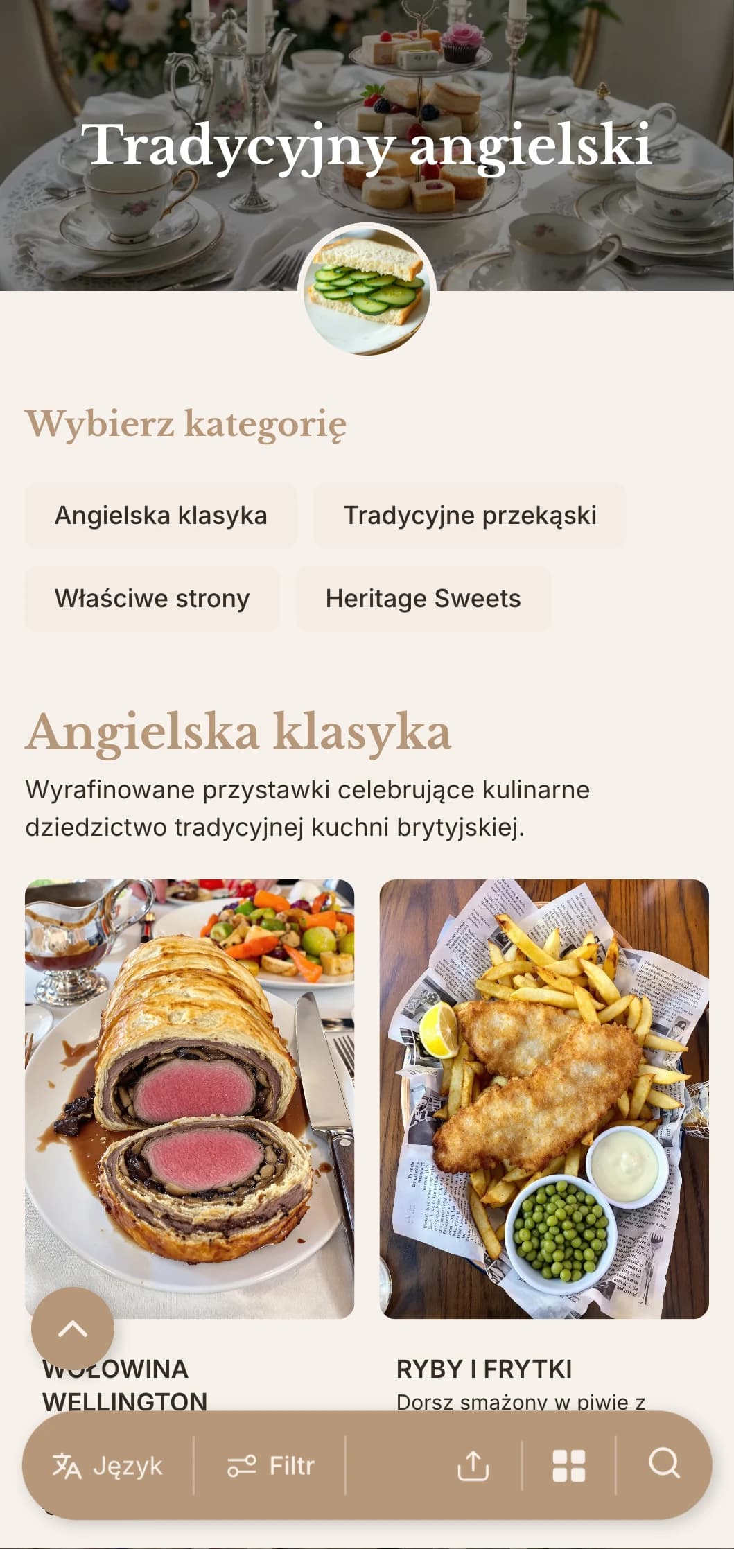 Klasyczny catering inspirowany kuchnią brytyjską z tradycyjnymi recepturami, odpowiednią obsługą i wyrafinowaną prezentacją na podwieczorki i uroczyste spotkania.