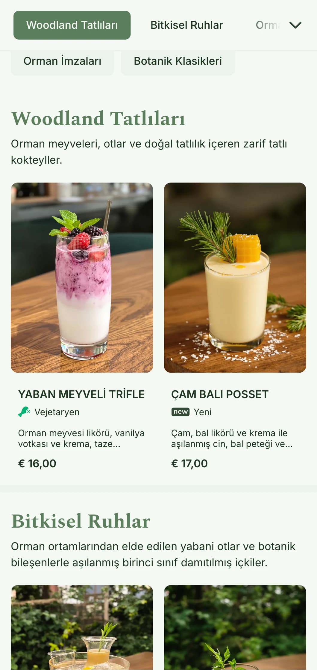 Ormanda yetişen malzemeler ve otlarla aşılanmış kokteyller konusunda uzmanlaşmış barlar için ormanlık alandan ilham alan bir tasarım.