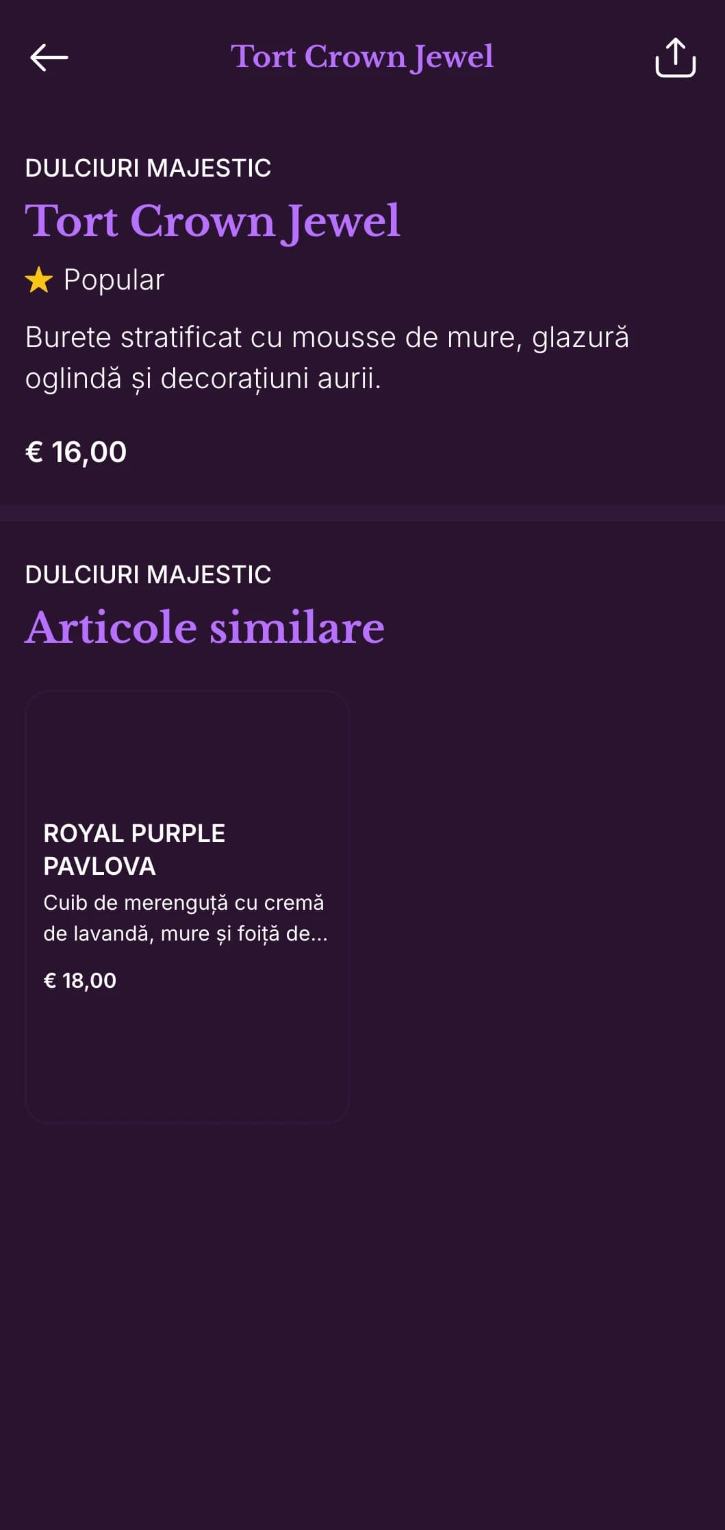 Un meniu de cină regal mov și auriu cu elemente de design clasic, perfect pentru unitățile cu farmecul lumii vechi.
