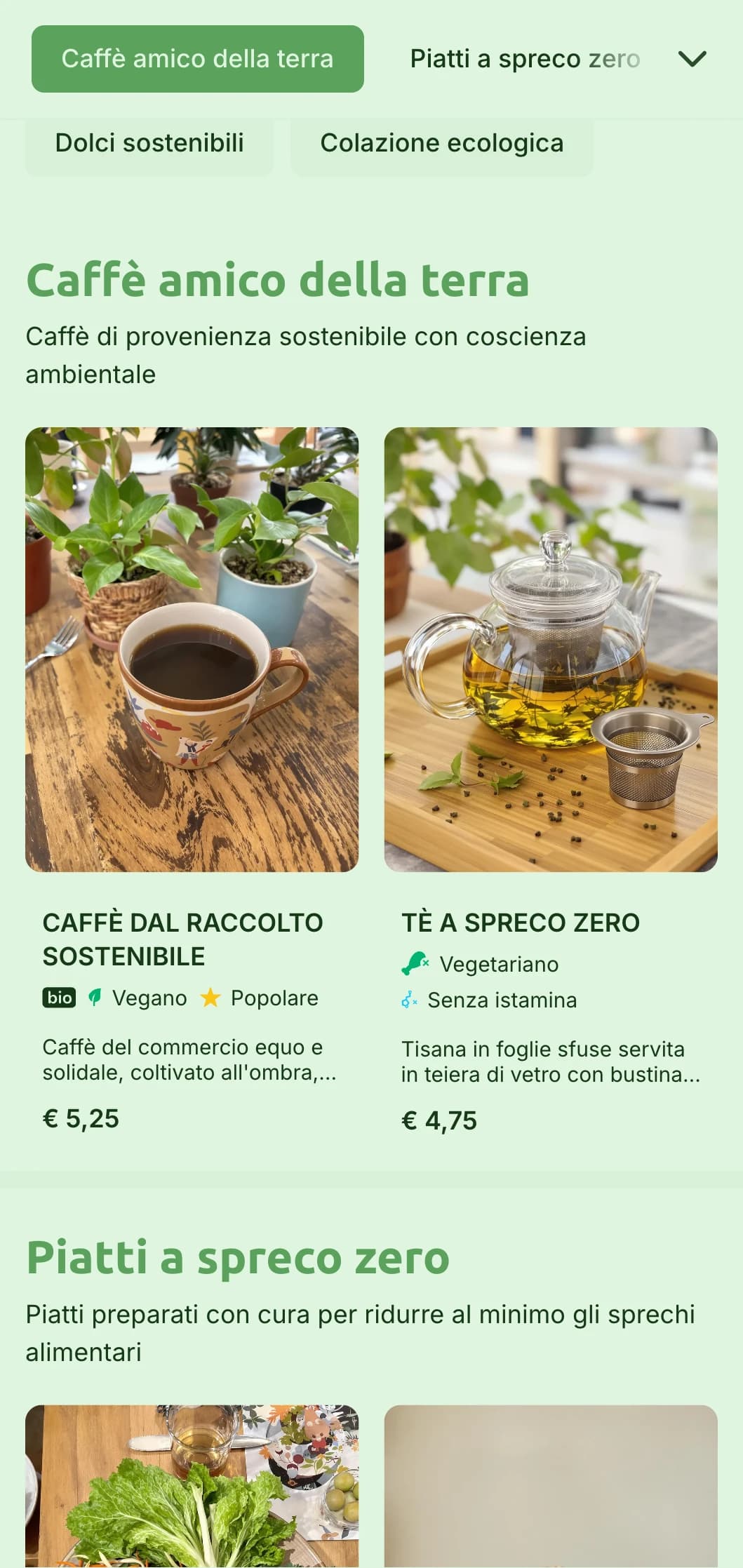 Un design verde e terroso che mette in risalto gli ingredienti biologici per i caffè "farm-to-table" e i ristoranti ecologici.