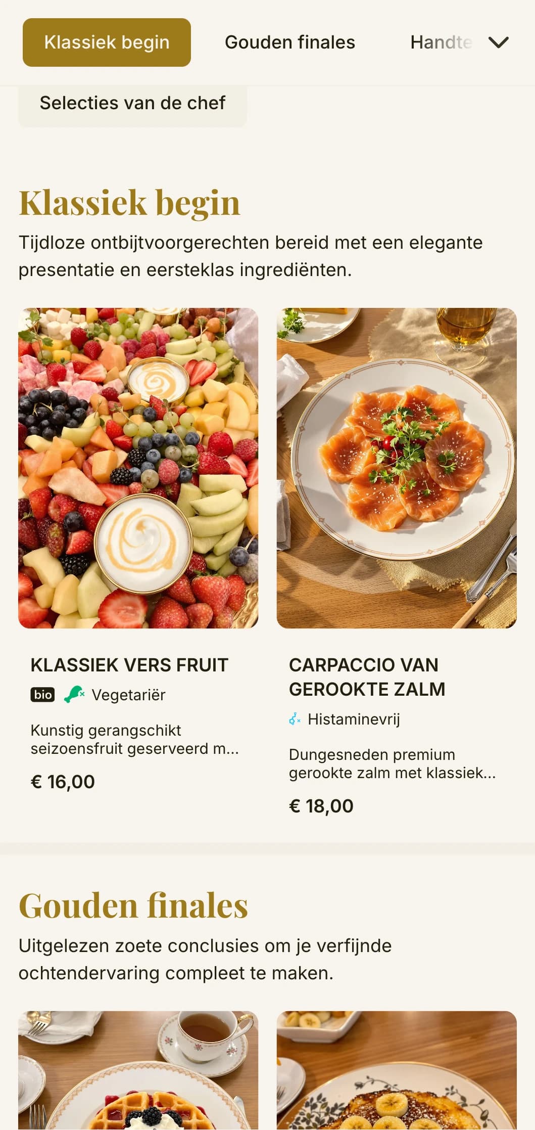 Elegant dineren in de ochtend met tijdloze ontbijtklassiekers en verfijnde presentatie voor een verfijnde start van je dag.
