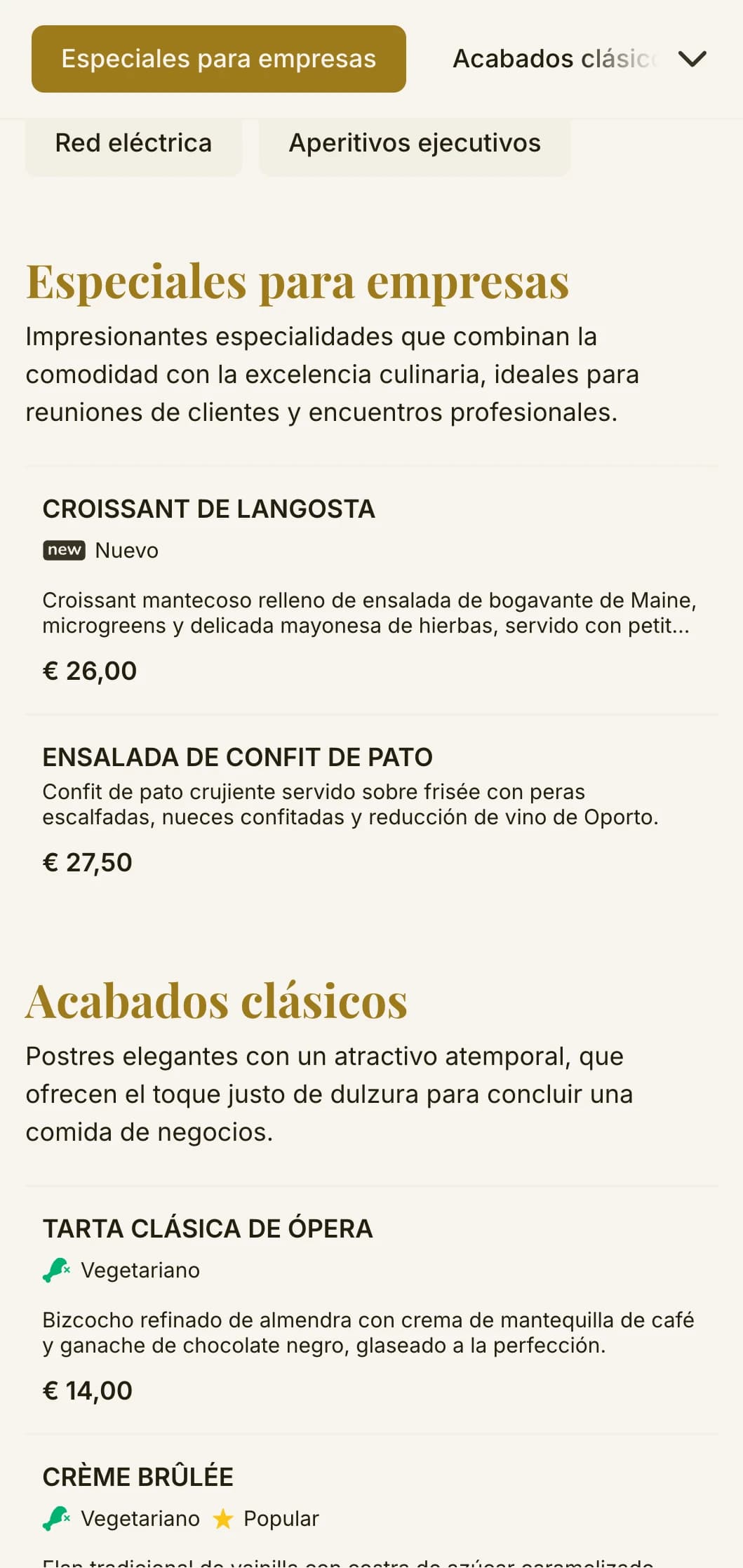 Diseño de menú de almuerzo elegante y eficiente para distritos de negocios y catering corporativo, con tipografía atemporal y diseño sofisticado para almuerzos profesionales rápidos.