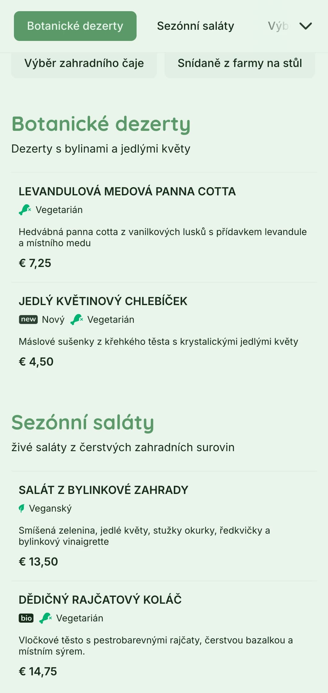 Živý zelený design s botanickými prvky pro zahradní kavárny a ekologické restaurace.
