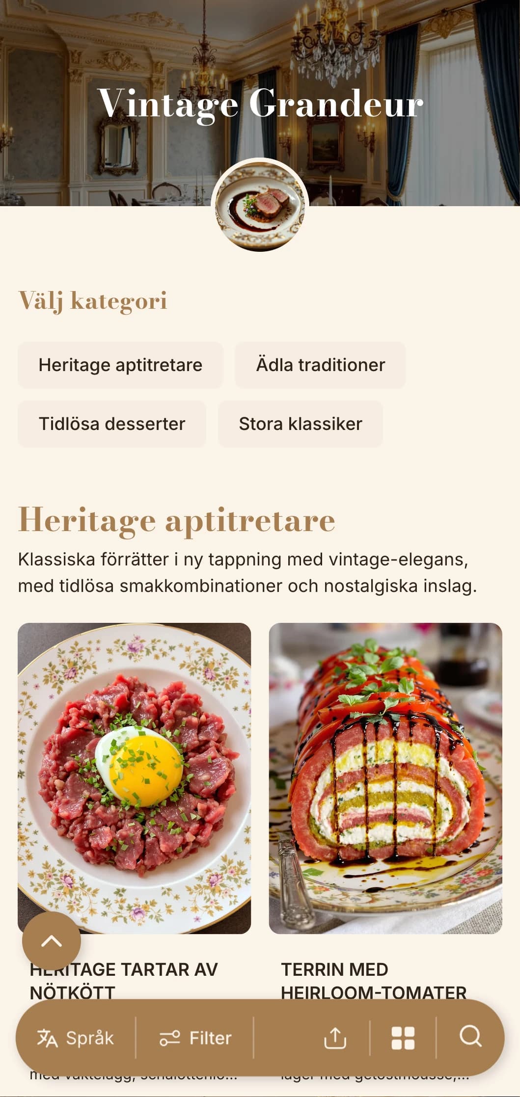 Nostalgisk sofistikering med vintageinspirerad typografi och färgpalett, perfekt för inrättningar med historisk karaktär.