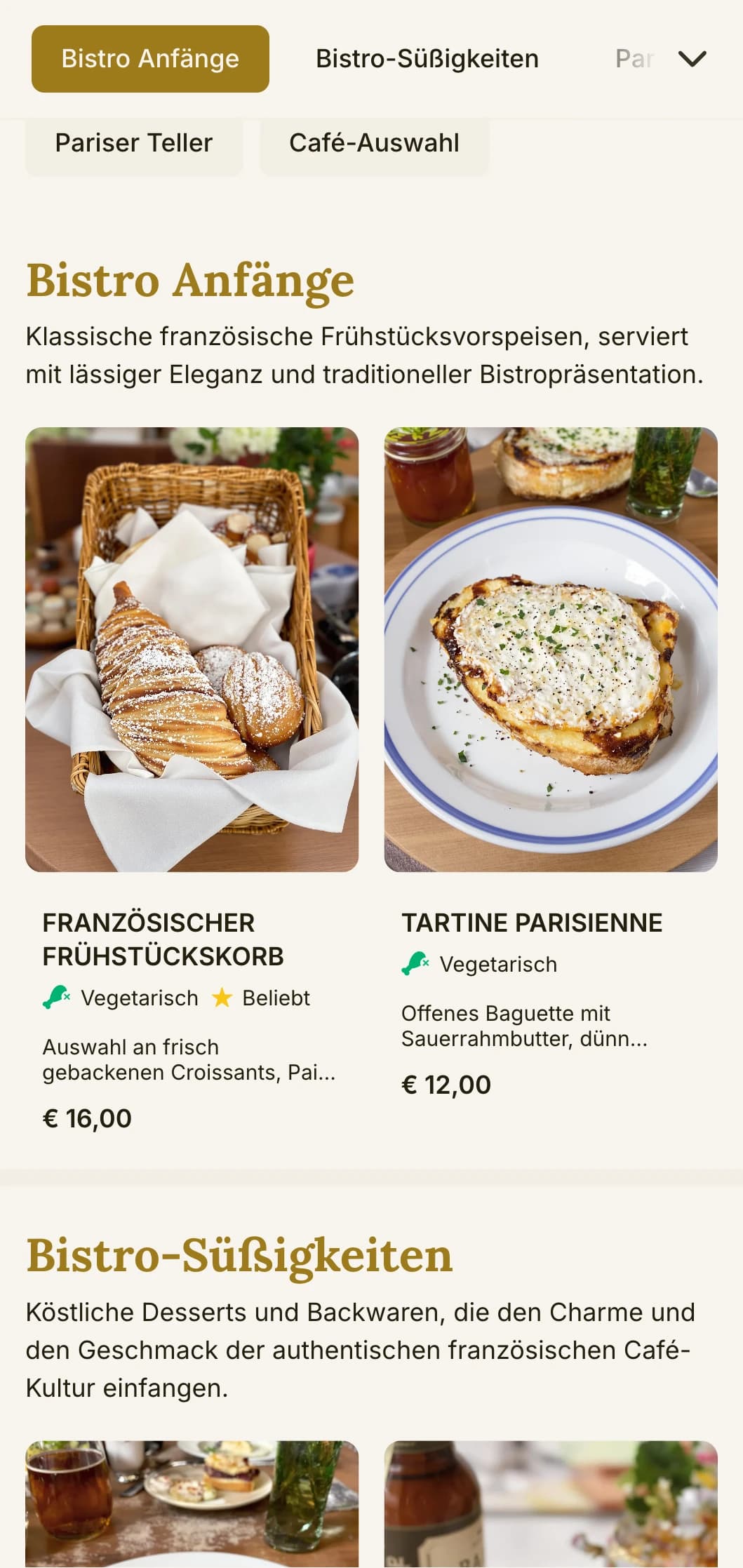 Französische Brunch-Vorlage mit klassischen Elementen, die sich für Cafés im europäischen Stil und für die gehobene Gastronomie eignet.
