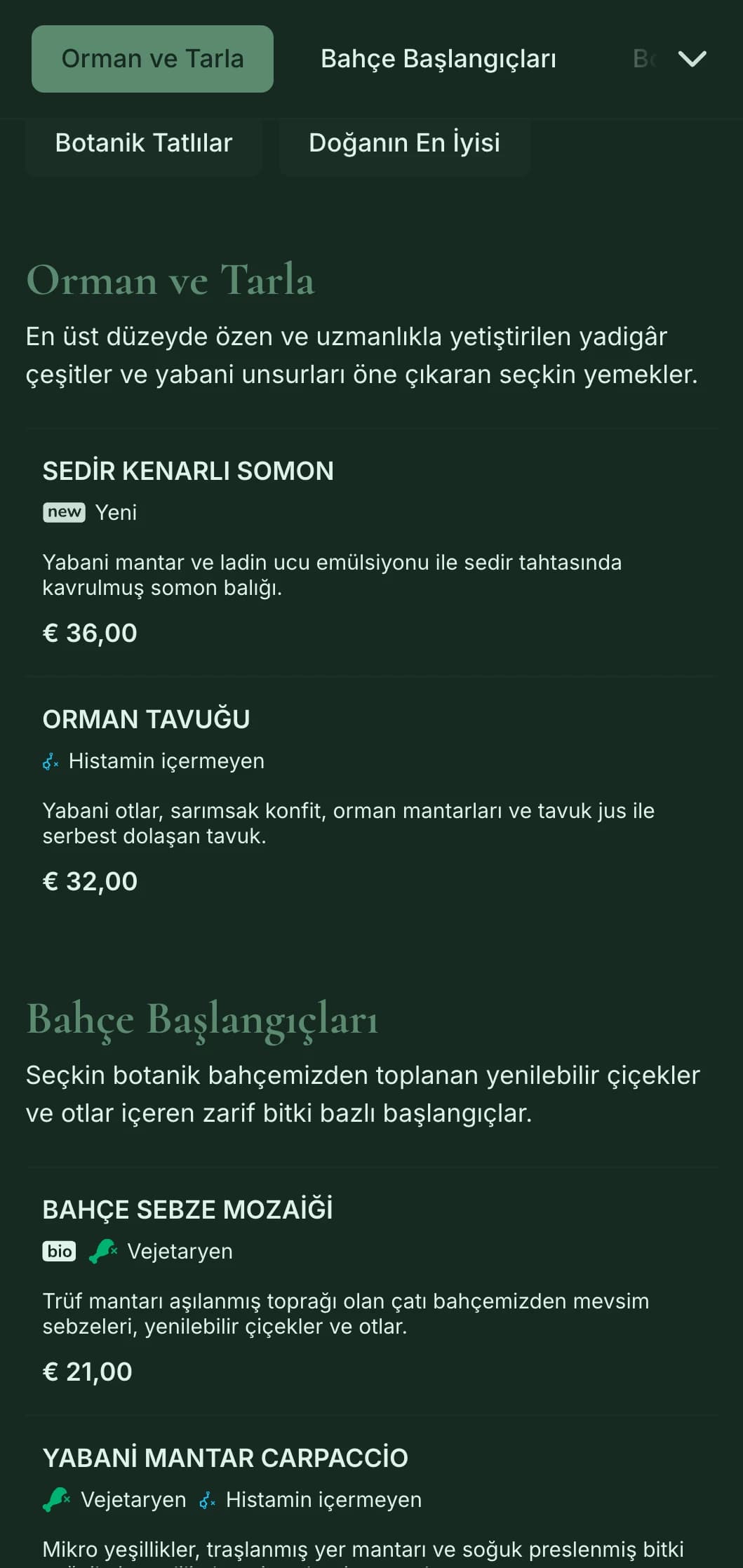 Botanik etkilerle sofistike doğal zarafet, üst düzey çiftlikten masaya ve bahçeden ilham alan kaliteli yemekler için mükemmeldir.