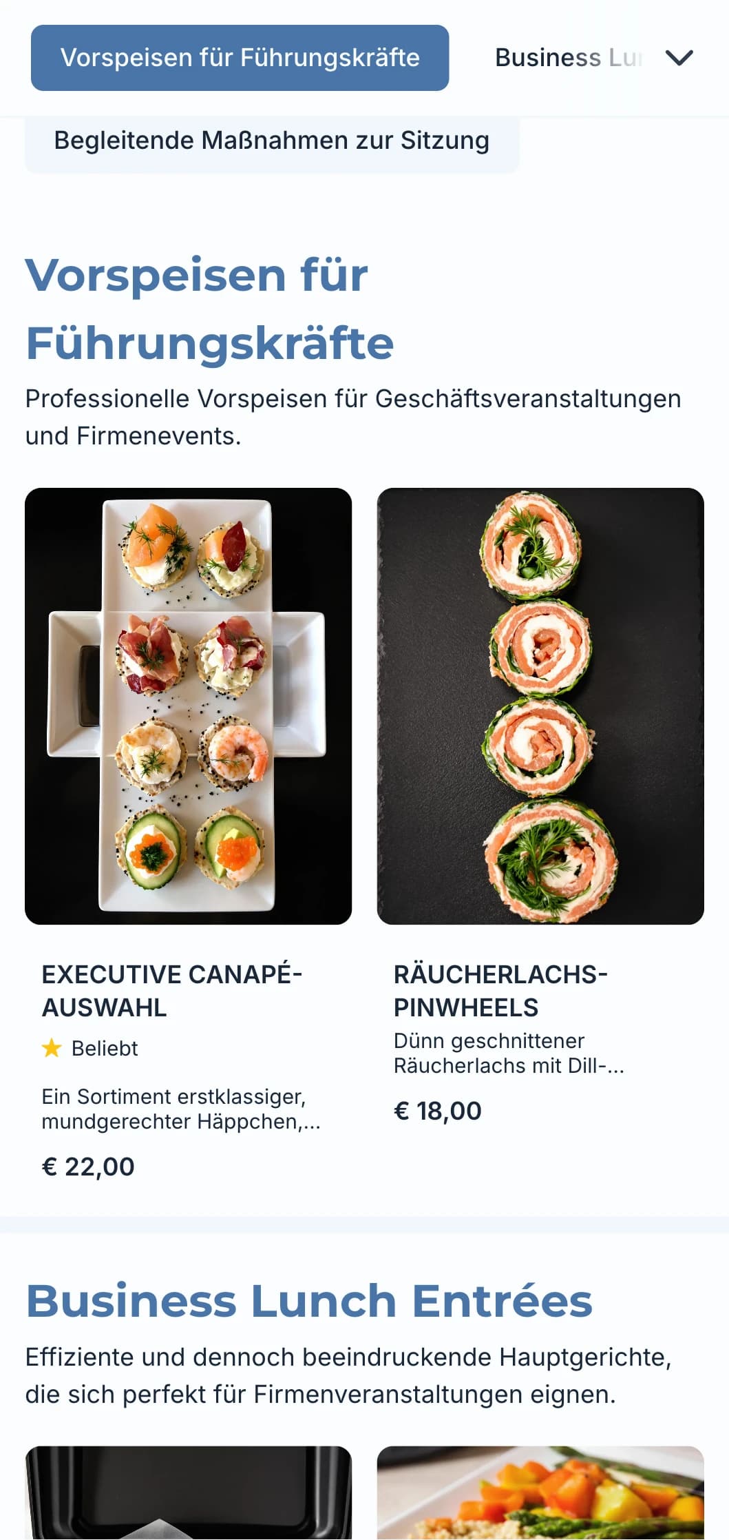 Professioneller Cateringservice für Geschäftstreffen und Firmenveranstaltungen mit Schwerpunkt auf effizientem Service und hochwertiger Präsentation.