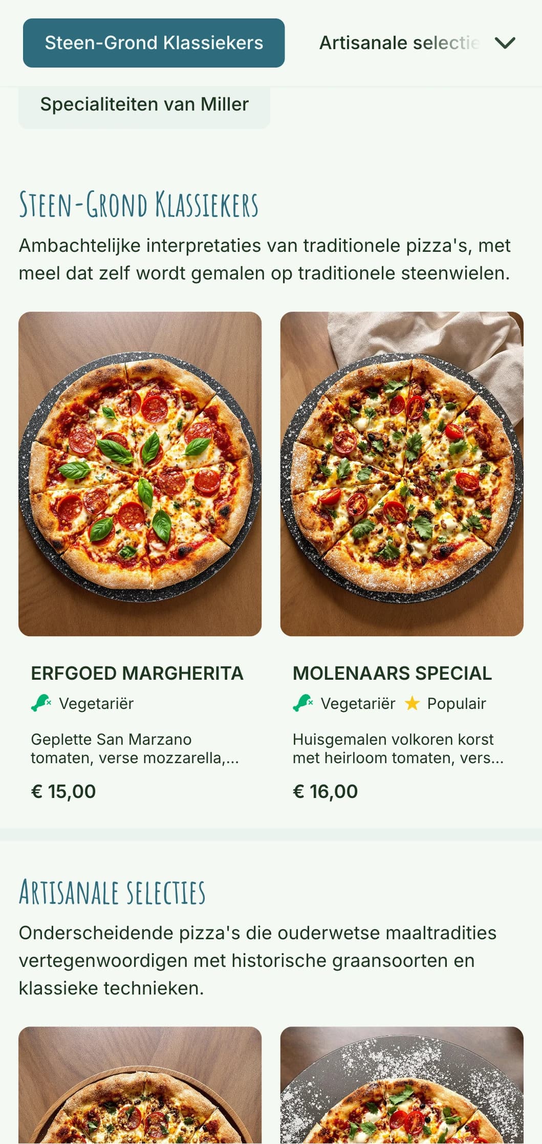 Rustiek pizza-menu van steengemalen meel met ambachtelijke elementen en natuurlijke esthetiek.