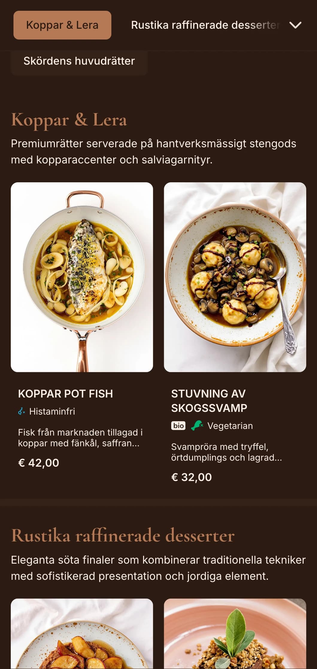 Raffinerad rustik elegans med varma koppartoner och salvia-accenter, perfekt för sofistikerad gård-till-bord och säsongsbetonad finmiddag.