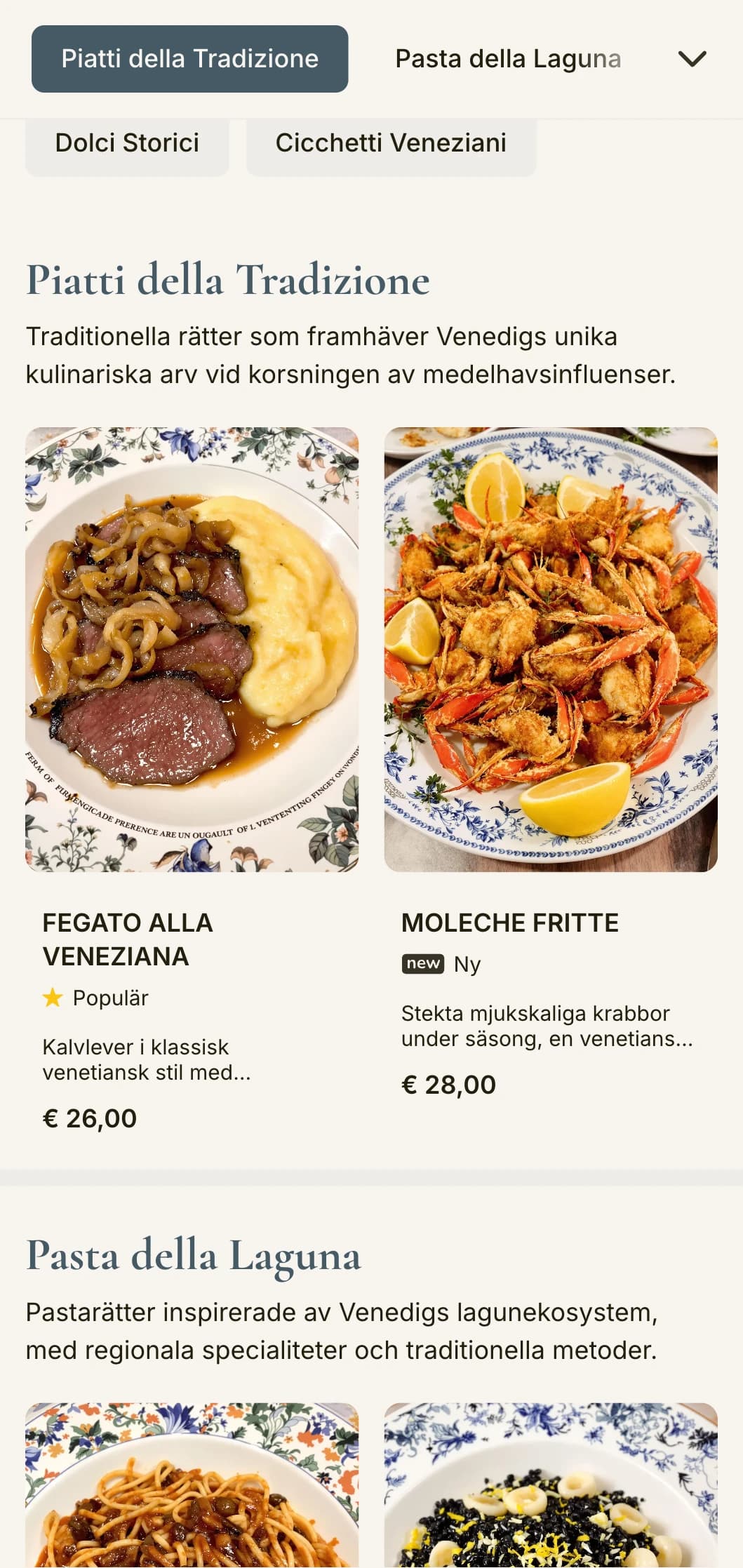 Intim design inspirerad av Venedigs traditionella vinbarer med tradition av små rätter (cicchetti).