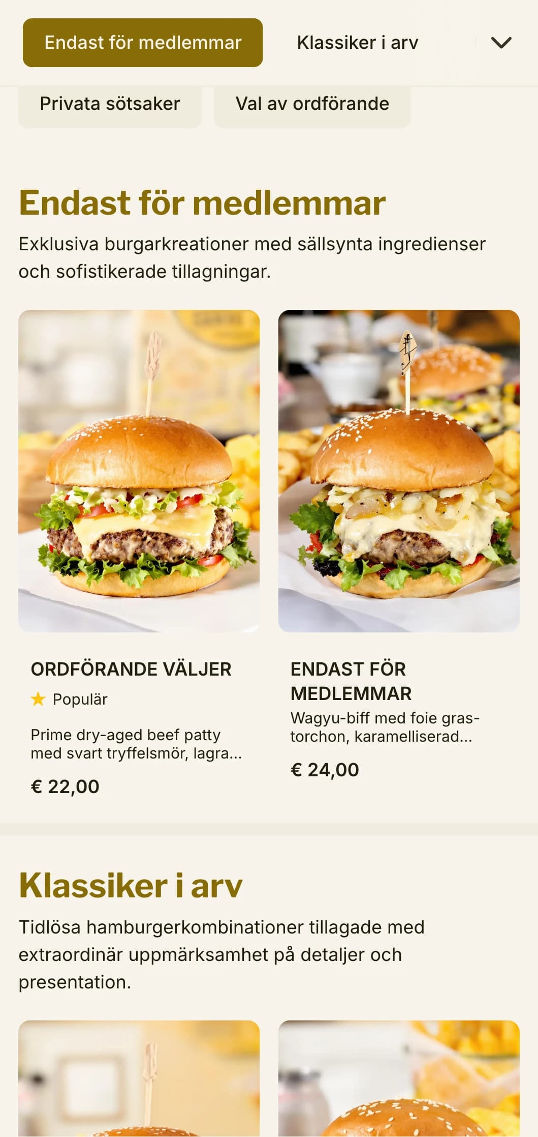 Privatklubbsinspirerad premiumburgarupplevelse med exklusiv atmosfär och förfinad service.