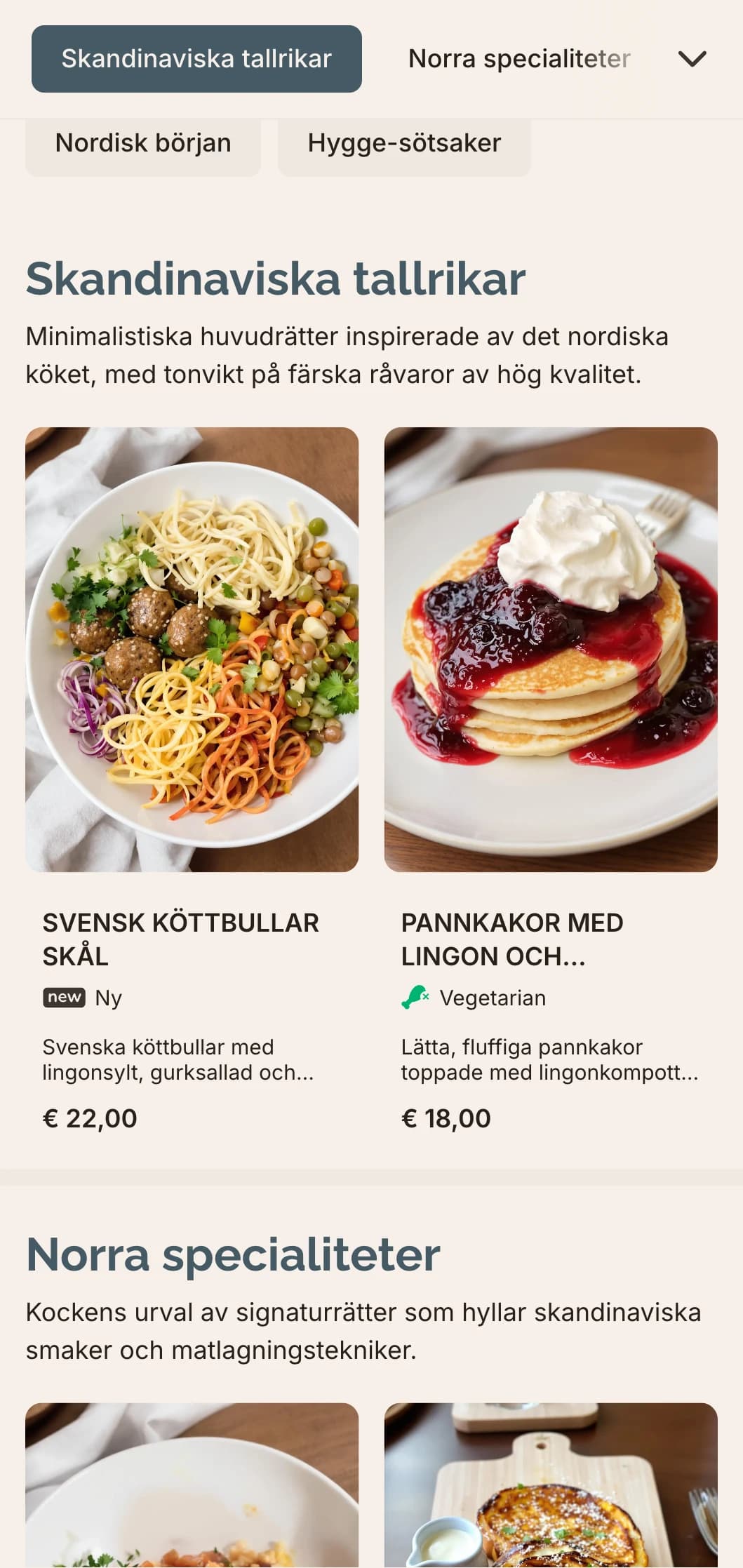 Ren, minimal brunchmall med skandinaviska designinfluenser, perfekt för moderna kaféer med hygge-atmosfär.