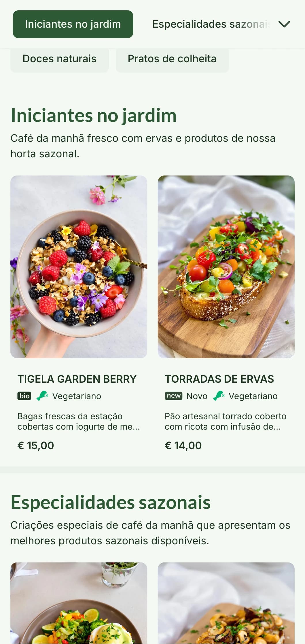 Pratos de café da manhã inspirados na natureza, com produtos sazonais e ingredientes orgânicos em uma apresentação refrescante.