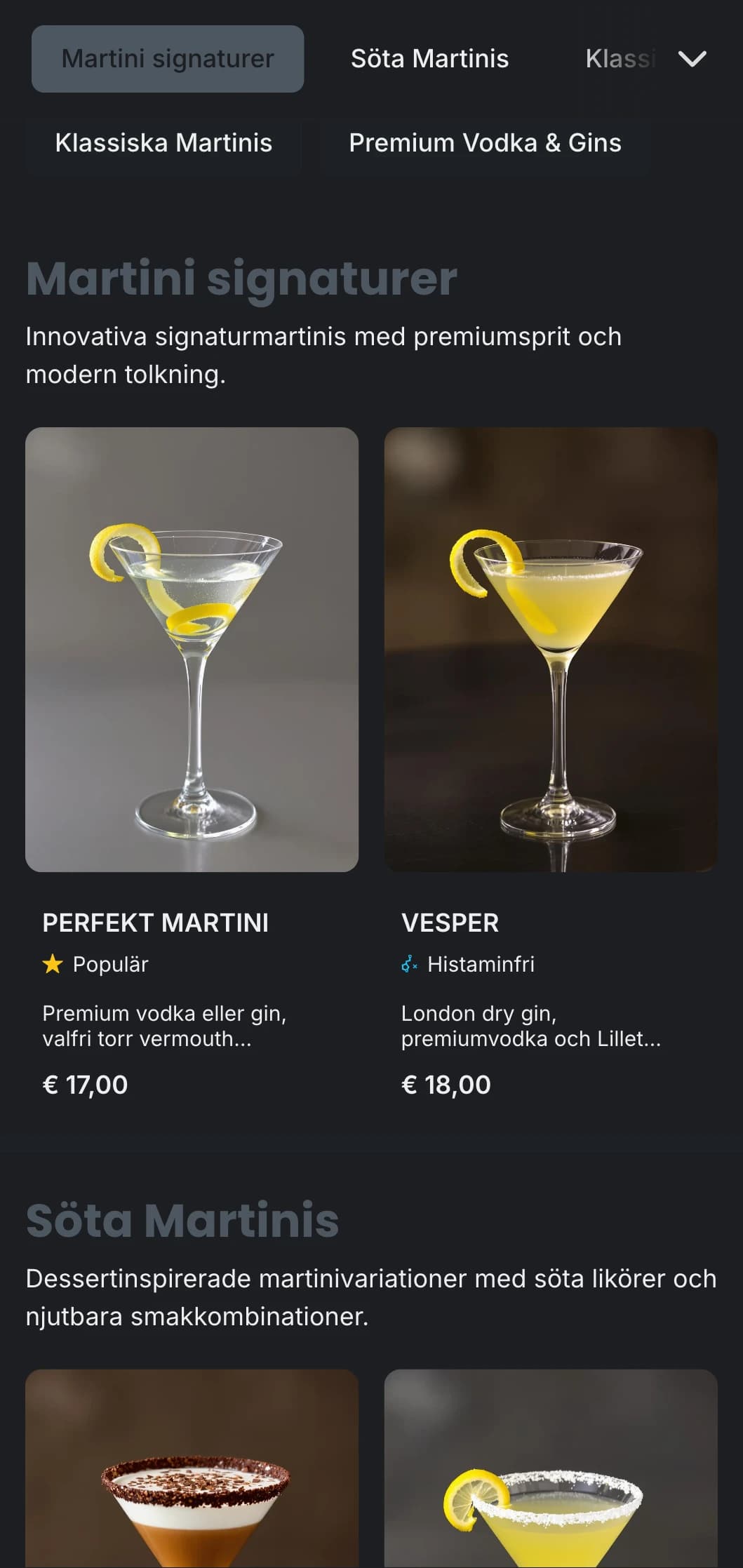 En elegant, storstadsmässig design för urbana martini barer med svala gråtoner och ren typografi.