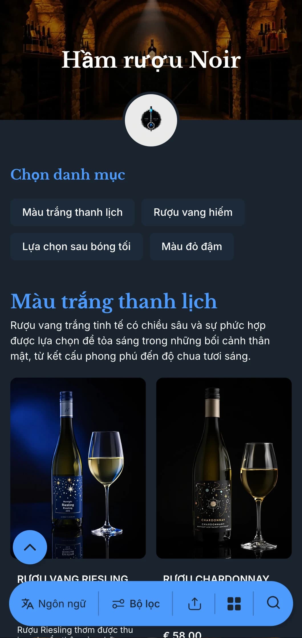 Mẫu danh sách rượu vang theo chủ đề tối tinh tế với điểm nhấn màu xanh nổi bật trên nền xanh nước biển đậm, lý tưởng cho các phòng chờ rượu vang ấm cúng và địa điểm tổ chức buổi tối.