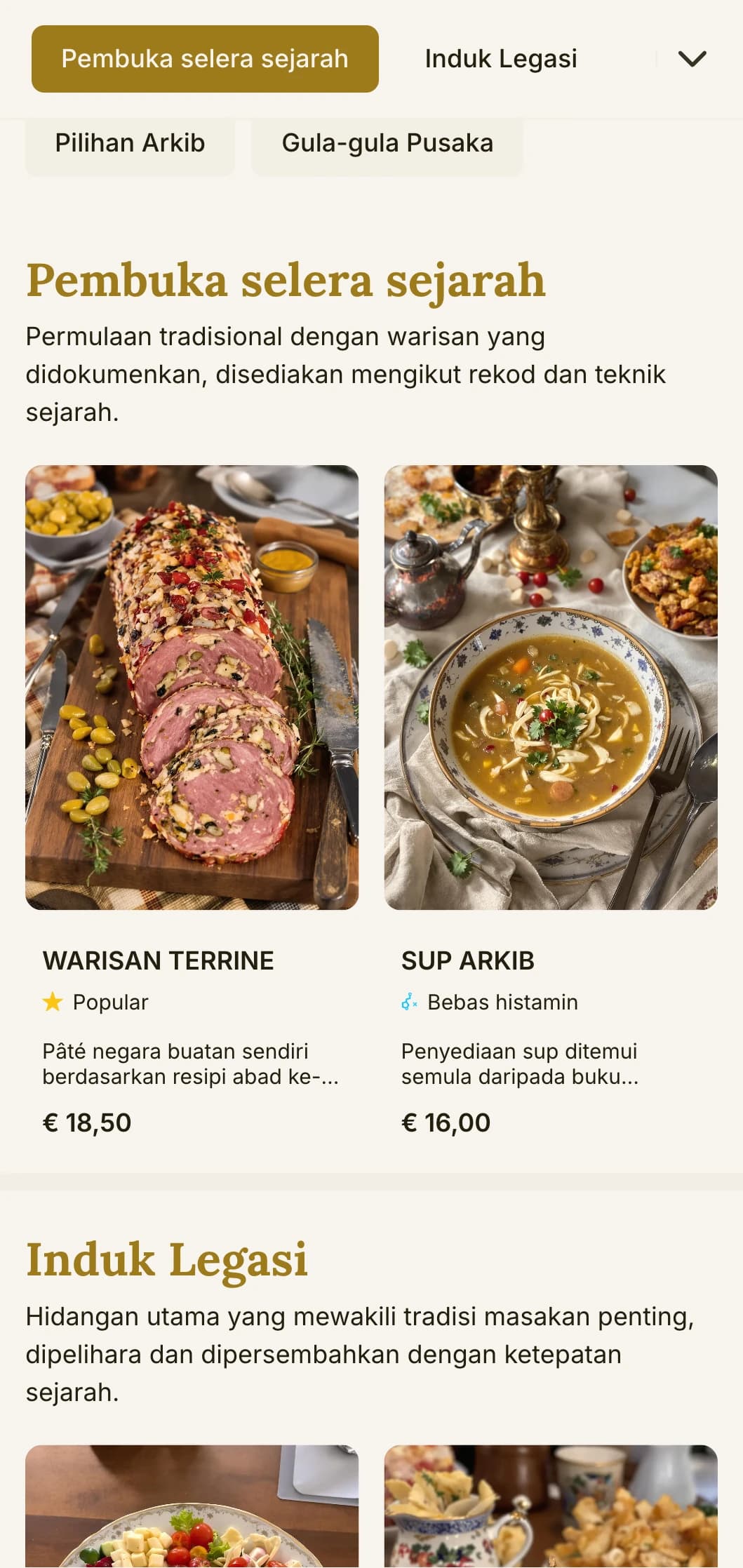 Reka bentuk menu makan tengah hari yang bersejarah dan tertumpu kepada warisan dengan unsur tradisional dan tipografi abadi, sesuai untuk restoran dan pertubuhan terkenal dengan sejarah yang panjang.