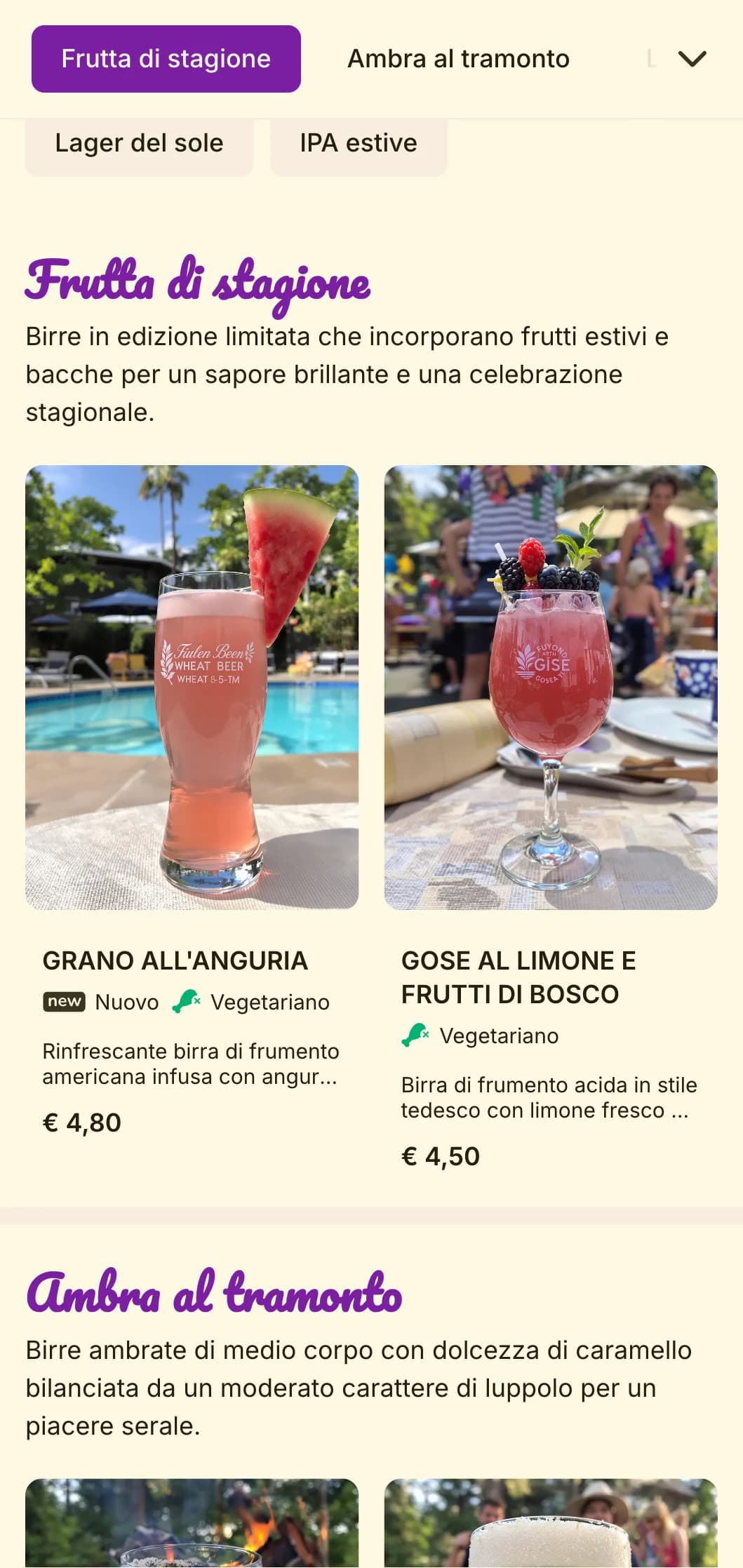 Design luminoso e solare con tonalità dorate e accenti caldi, perfetto per le birrerie estive e le offerte di birra stagionali.