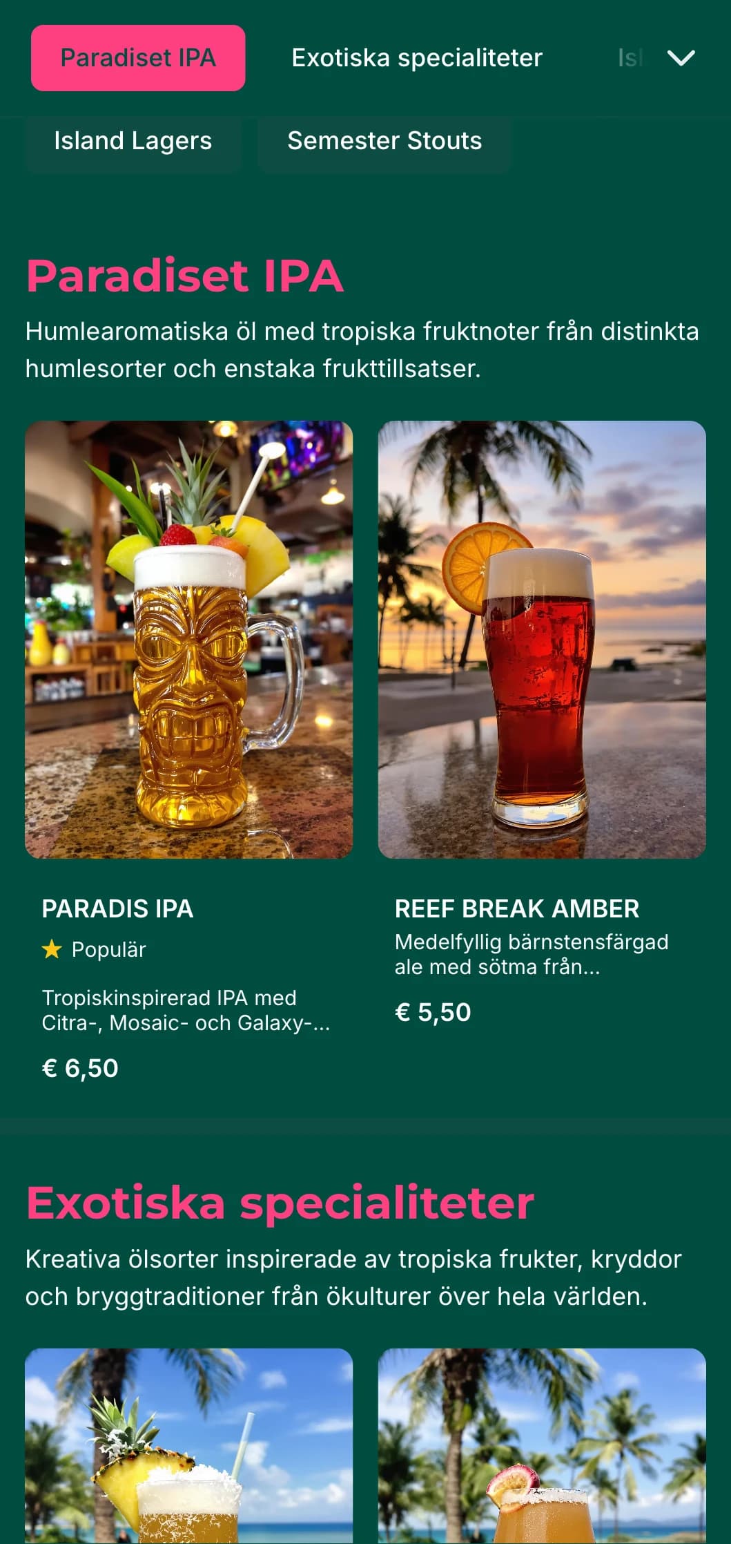 Levande och färgstark design inspirerad av tropiska landskap, perfekt för strandbarer och bryggerier på öar.