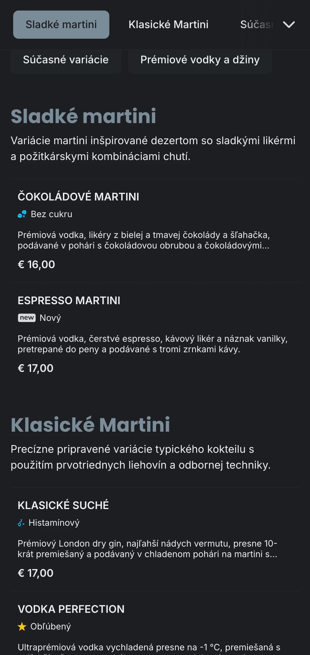 Sofistikovaný mestský dizajn menu pre bary a salóniky s elegantnou typografiou a chladnými šedými tónmi.
