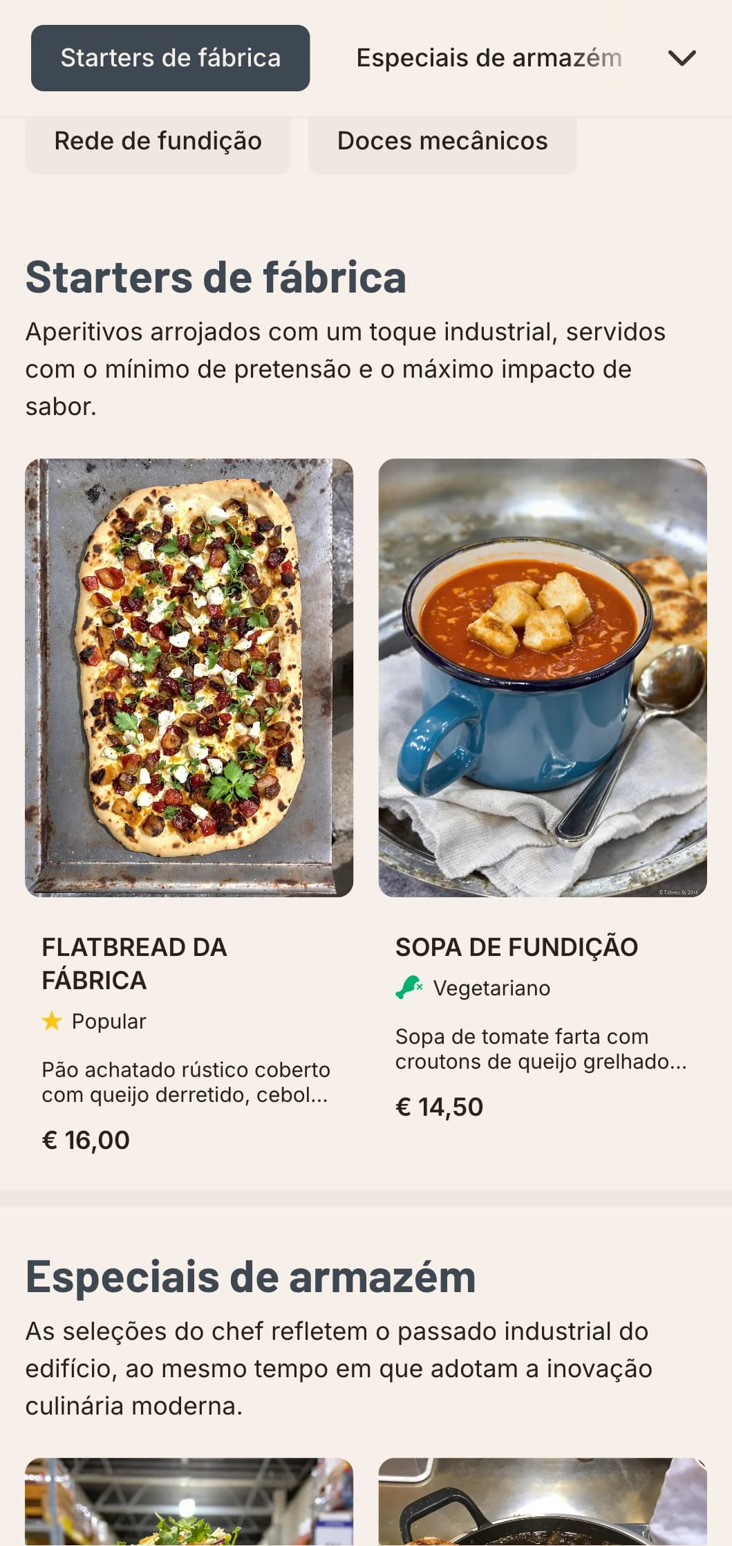 Design de cardápio de almoço urbano e cru, com estética industrial e tipografia arrojada, adequado para restaurantes de galpões convertidos e restaurantes urbano-chiques.