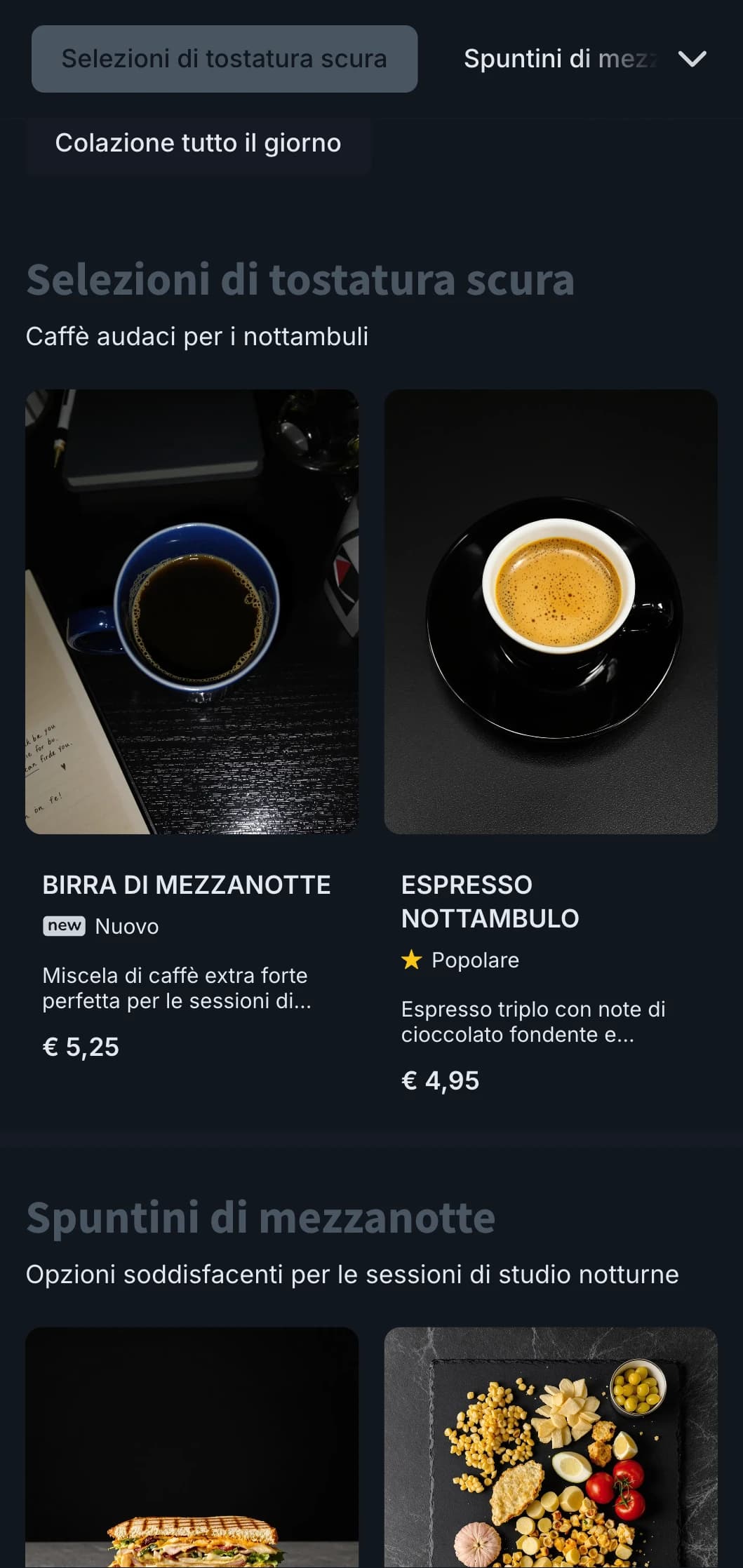Toni blu e grigi profondi per i caffè studio notturni e le caffetterie aperte 24 ore al giorno.