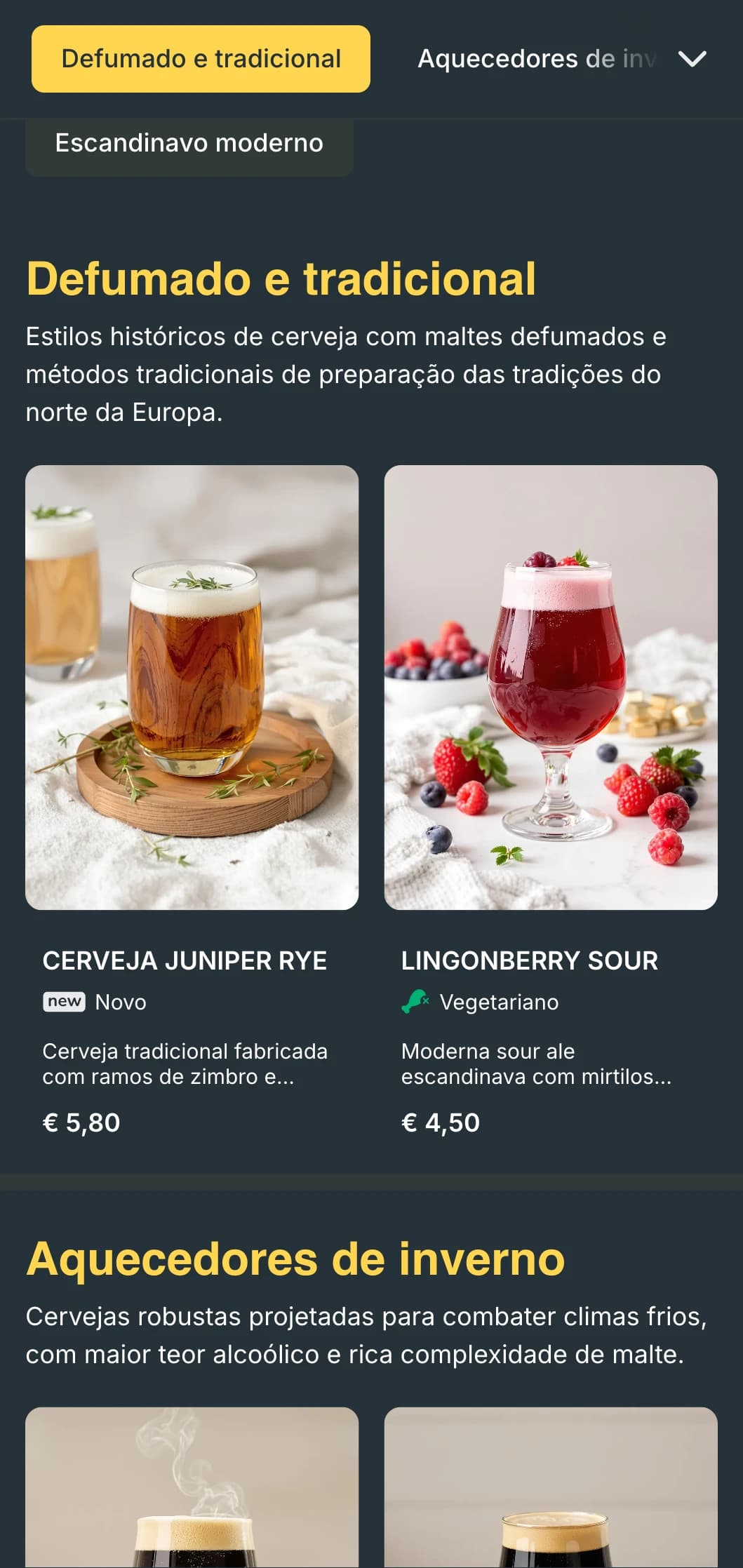 Design limpo e minimalista de inspiração escandinava com tons frios e layout simples e funcional para choperias modernas.