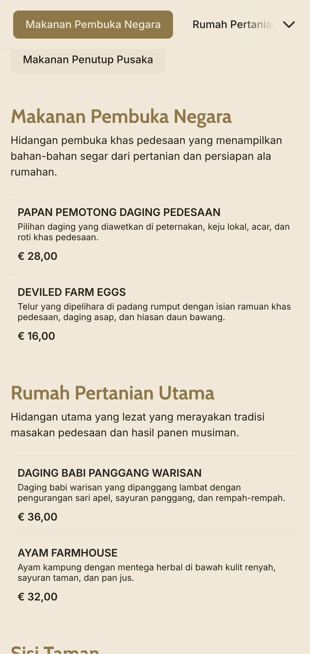 Katering dari kebun ke meja yang sehat dengan bahan-bahan musiman lokal, layanan bergaya keluarga, dan pesona pedesaan untuk perayaan pedesaan.
