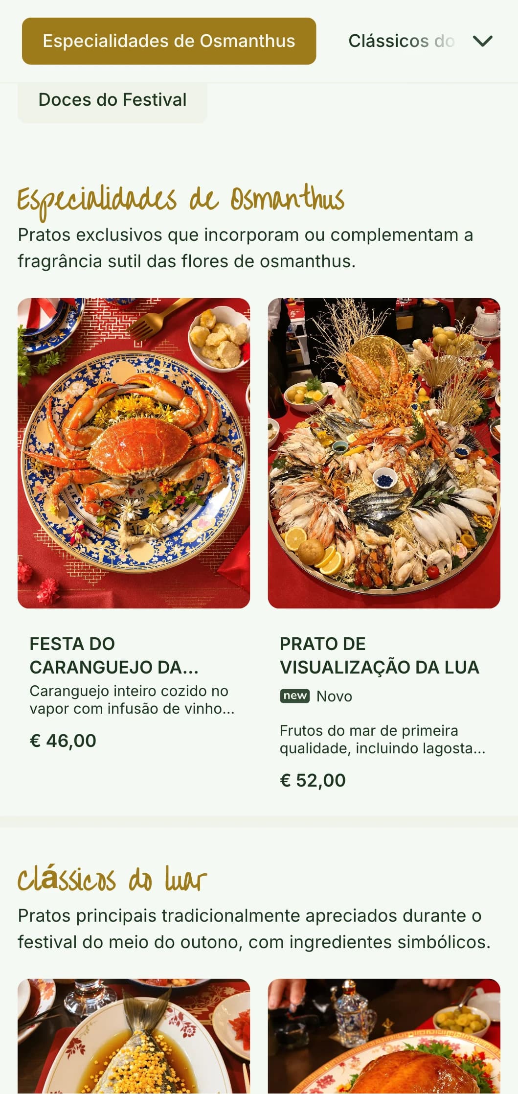 Design sereno de cardápio chinês inspirado nas flores de osmanthus e nas tradições do festival da lua, com elementos botânicos.