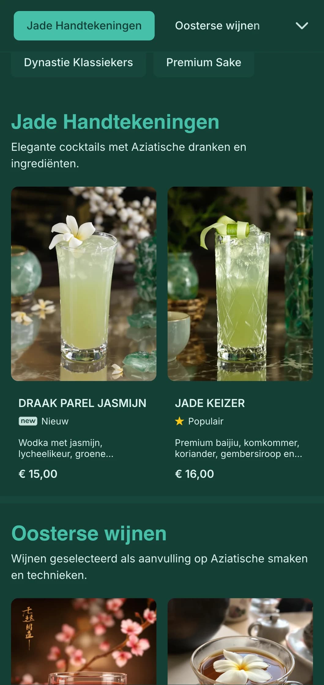 Elegant groen ontwerp geïnspireerd op Chinese kunst voor Aziatisch geïnspireerde cocktail lounges.