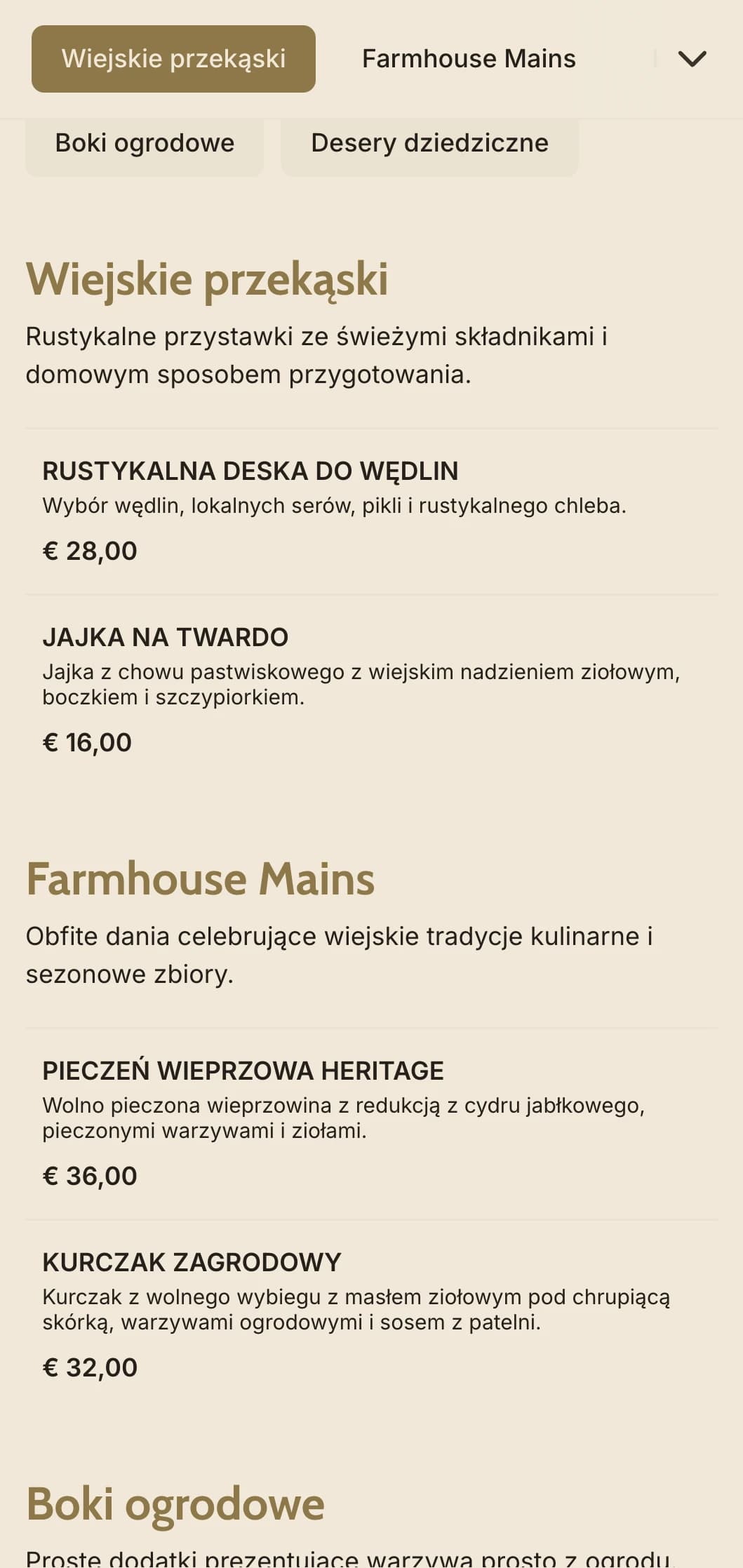 Zdrowy catering od gospodarstwa do stołu z lokalnymi sezonowymi składnikami, rodzinną obsługą i wiejskim urokiem na wiejskie uroczystości.