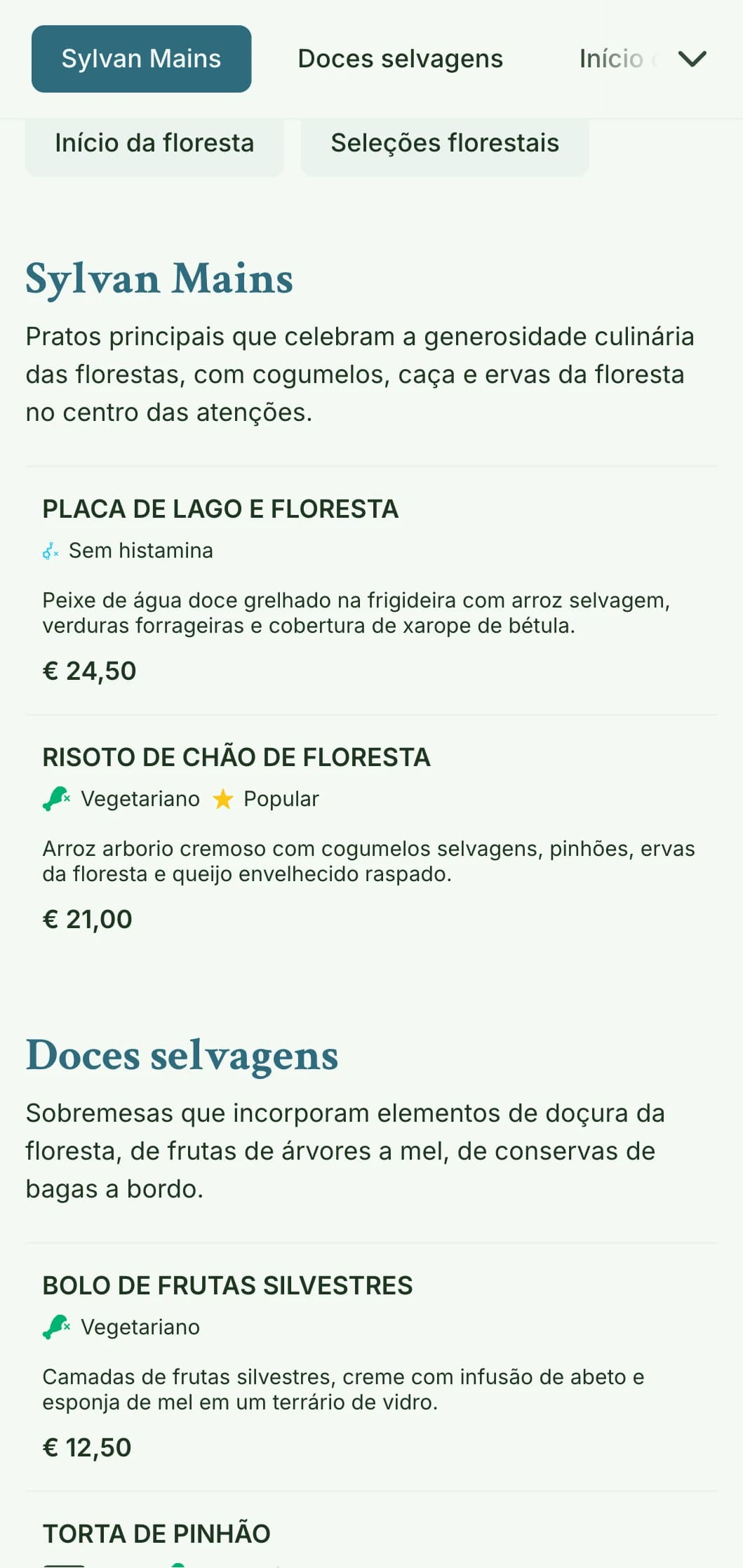 Design de cardápio de almoço sereno, inspirado na floresta, com texturas orgânicas e tons de terra, perfeito para restaurantes próximos a ambientes naturais e parques.