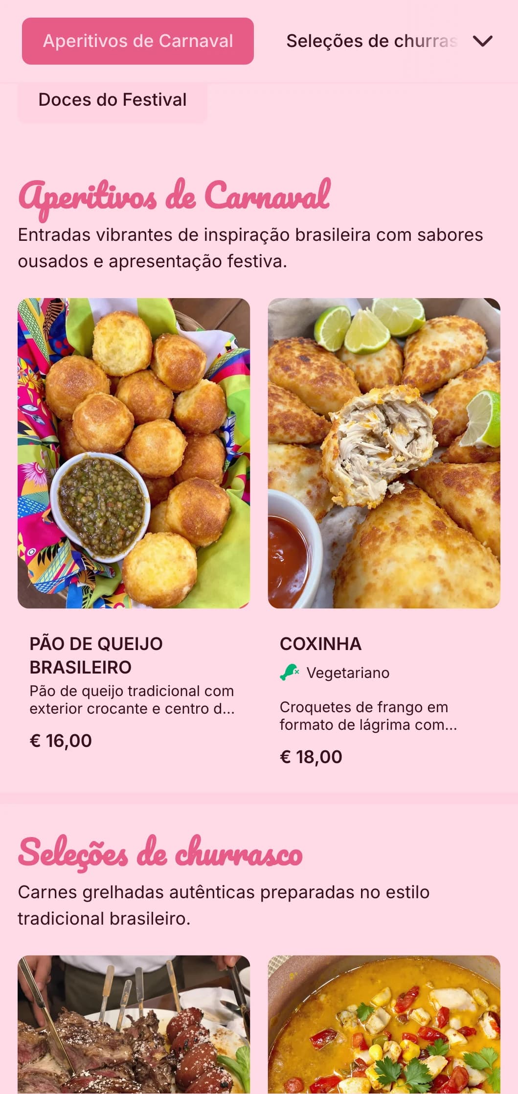 Serviço de bufê energético de inspiração brasileira com carnes grelhadas, elementos tropicais e apresentação festiva para celebrações animadas.