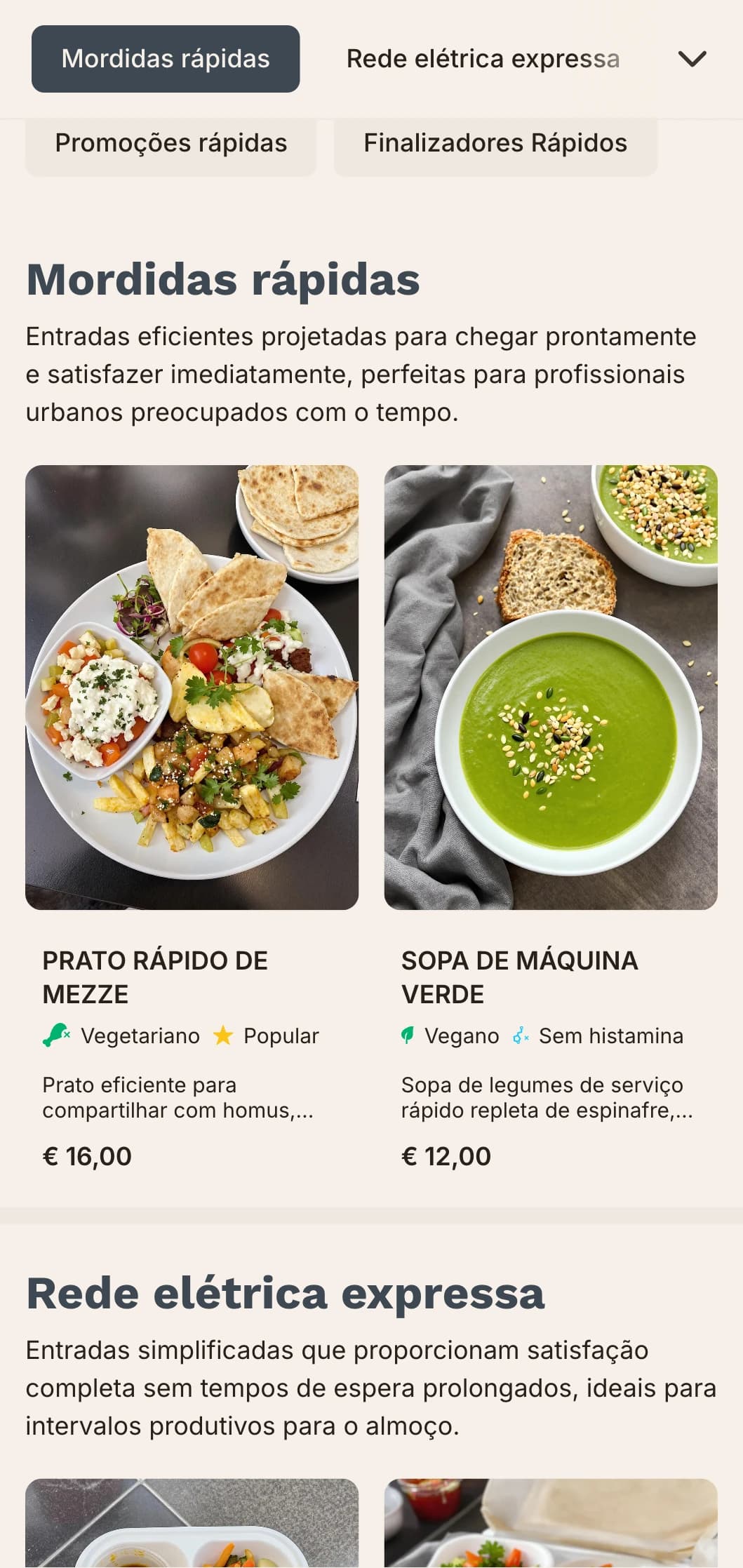 Design de cardápio de almoço eficiente e de inspiração urbana com tipografia arrojada e organização clara, ideal para restaurantes urbanos movimentados que atendem profissionais que trabalham e têm horário de almoço limitado.