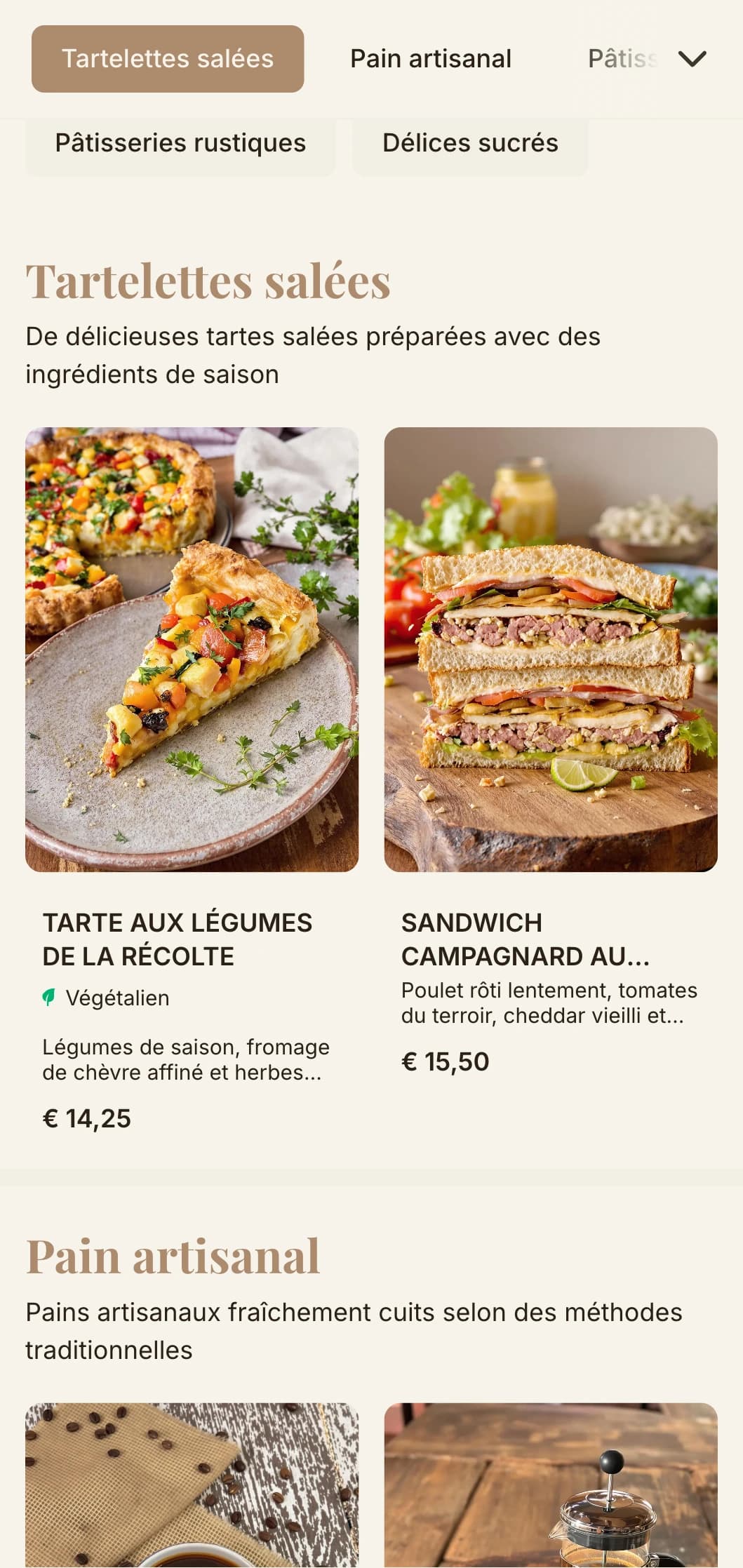 Des tons terreux et une typographie artisanale pour les cafés et pâtisseries axés sur la boulangerie.