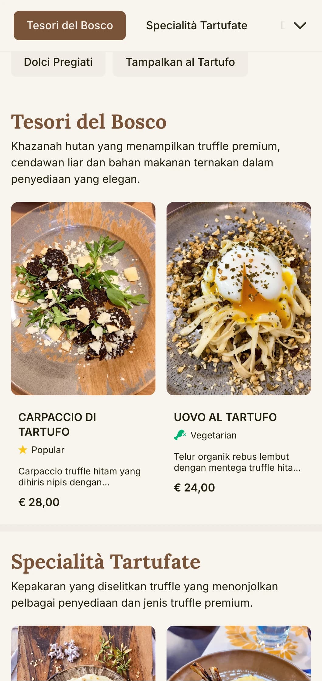 Reka bentuk bersahaja dan canggih yang meraikan tradisi memburu truffle Itali dan masakan dari hutan ke meja.
