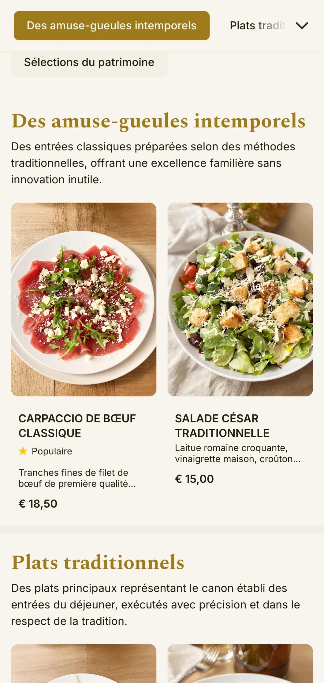 Conception intemporelle et élégante d'un menu de déjeuner avec une typographie équilibrée et un espacement raffiné, adaptée aux restaurants traditionnels dont la réputation n'est plus à faire.