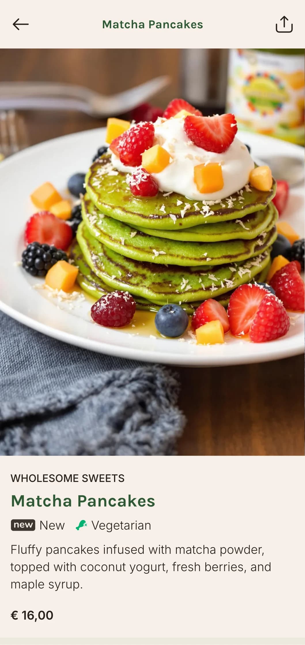 Fresh, contemporary brunch template with green accents, designed for health-conscious cafés with plant-based menu options.
