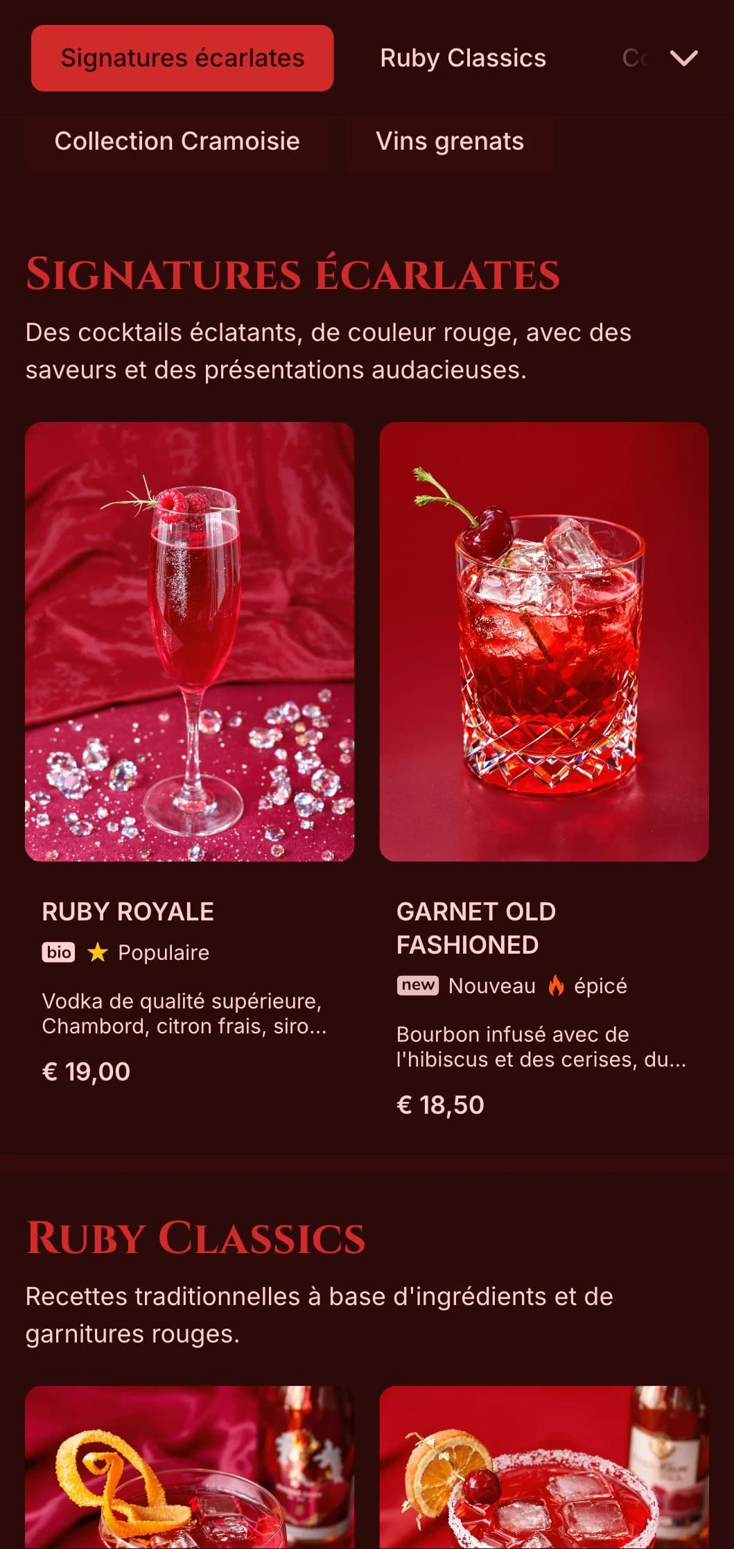 Design rouge profond avec des textures riches pour les bars à vins et à cocktails passionnés.