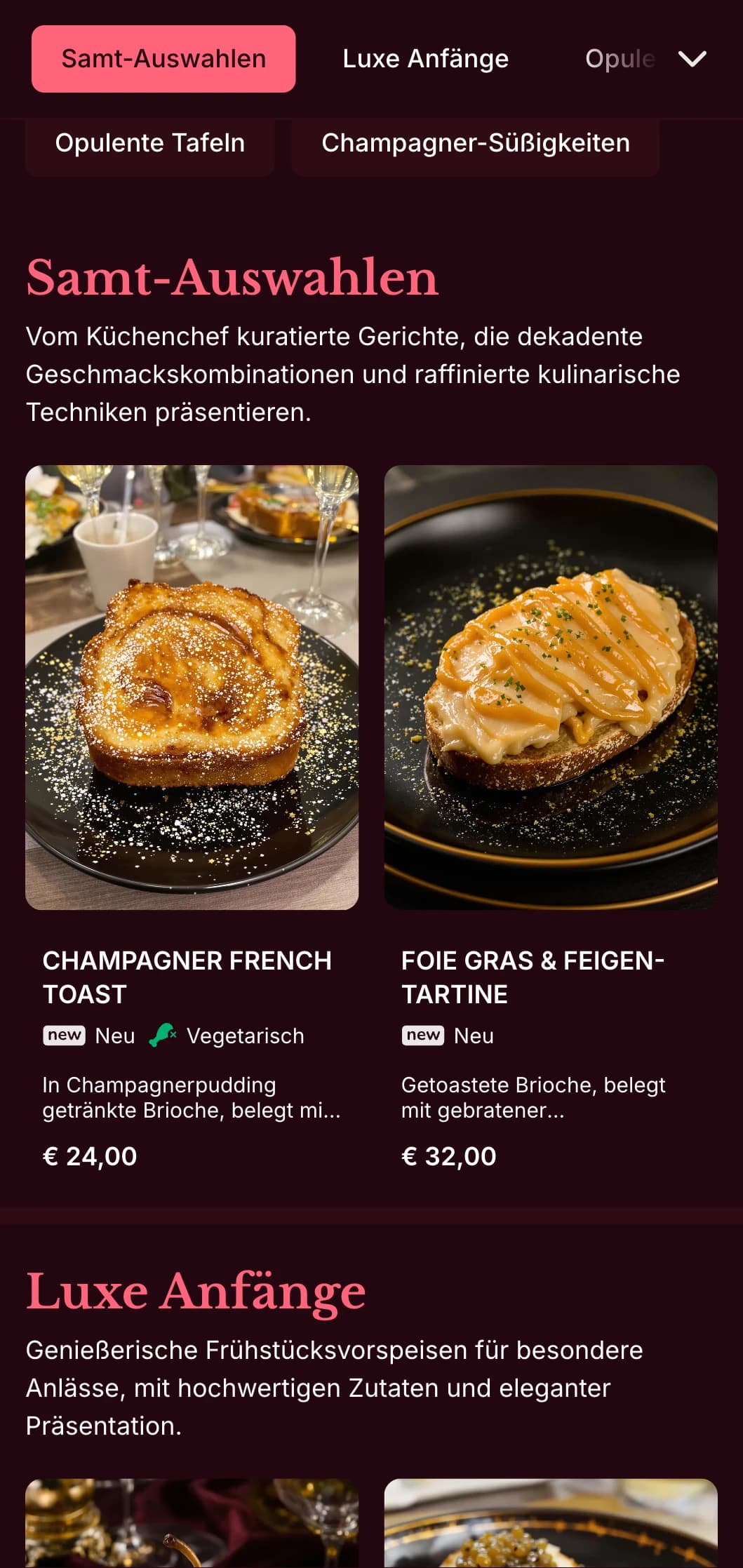 Reichhaltige, luxuriöse Brunch-Vorlage mit satten Farben, die für gehobene Wochenend-Brunches mit Cocktail-Paarungen entwickelt wurde.