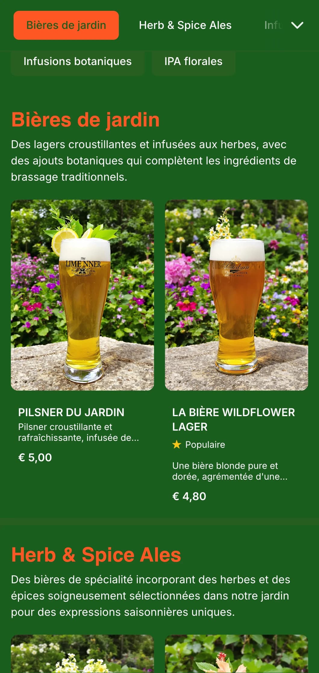 Un design frais et d'inspiration botanique avec des tons verts luxuriants et des éléments végétaux, idéal pour les brasseries de jardin et les jardins de bière.