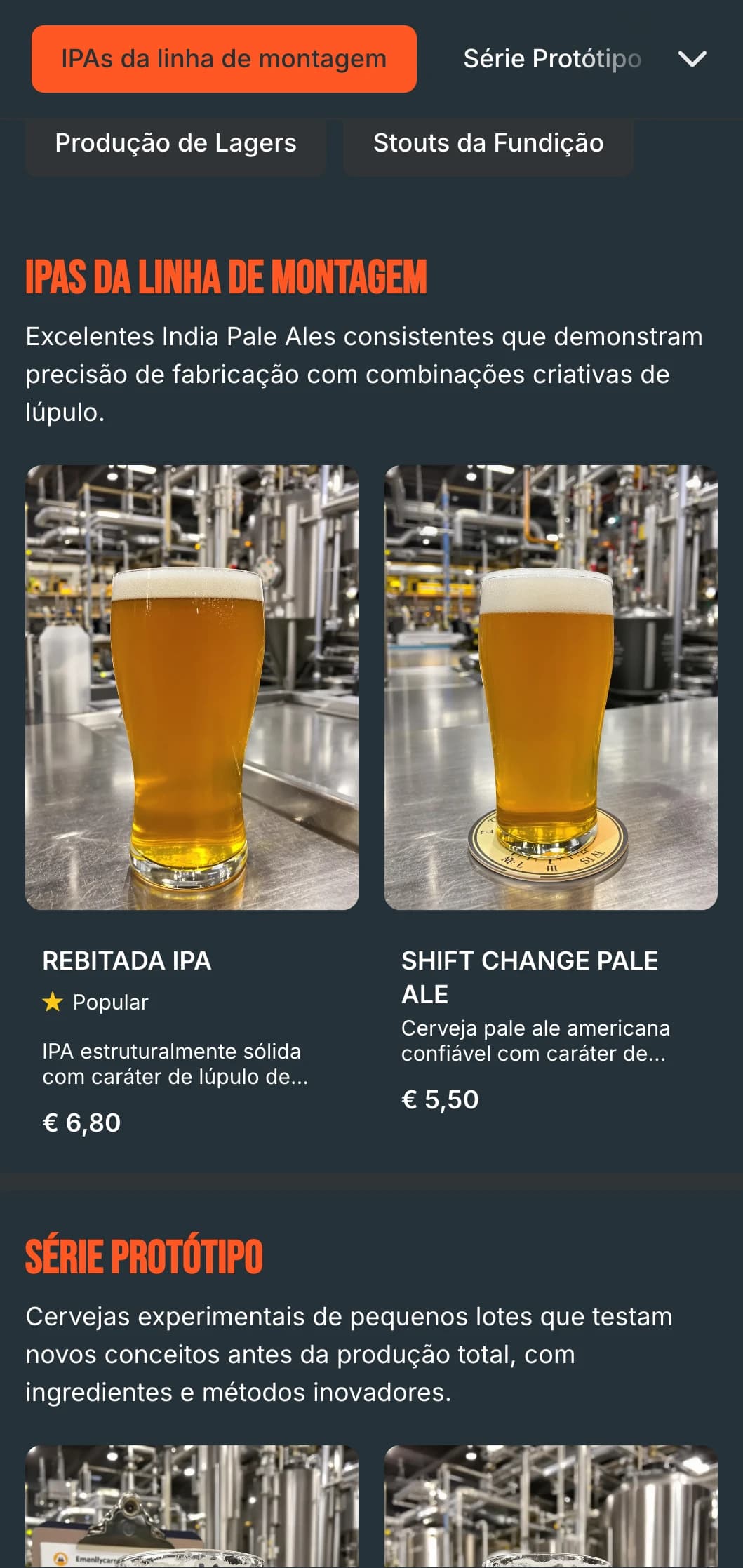 Design industrial bruto com texturas de metal e gráficos utilitários, ideal para cervejarias em armazéns e salas de chope convertidas em fábricas.