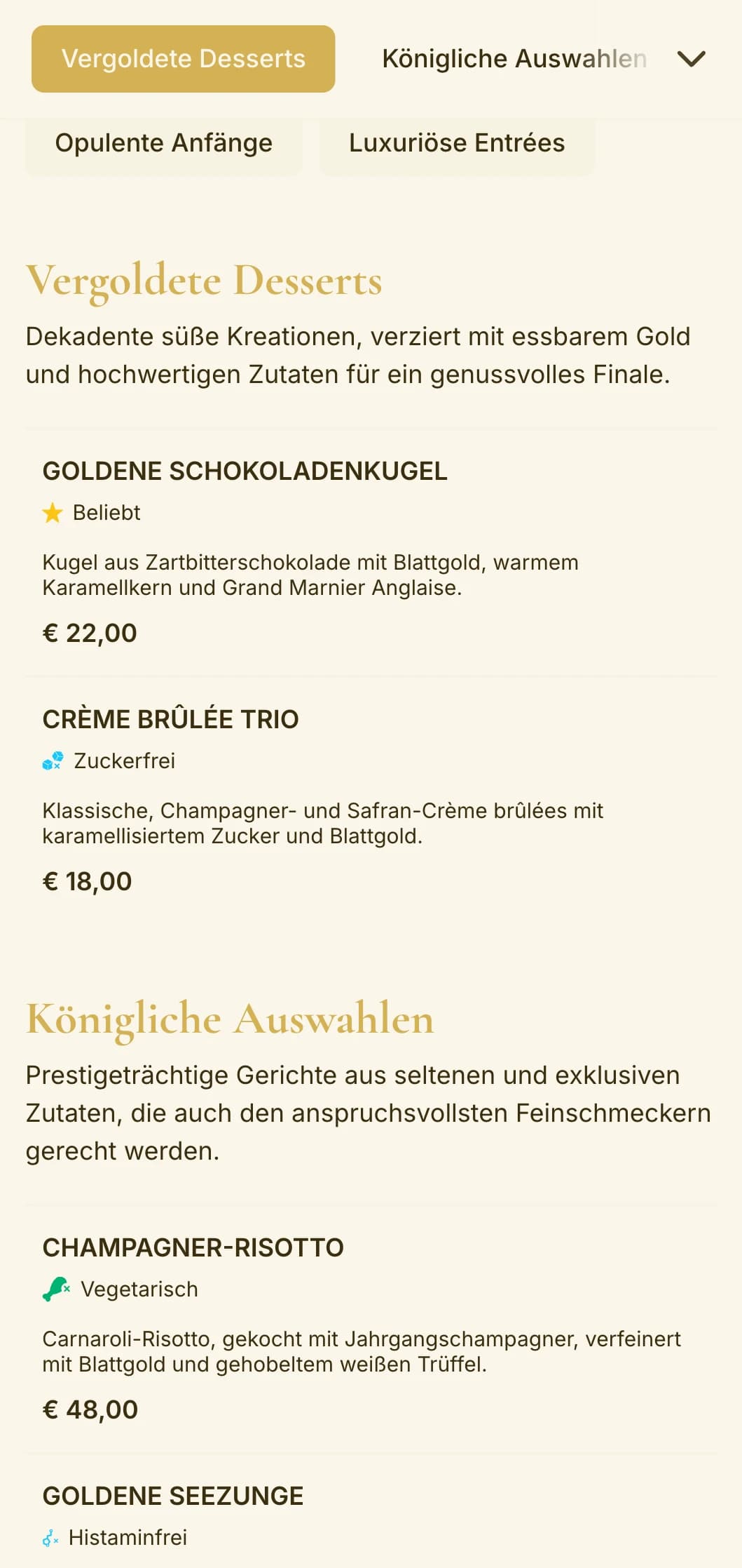 Opulentes, goldfarbenes Design, das Luxus und Exklusivität ausstrahlt und sich perfekt für gehobene Einrichtungen und besondere Anlässe eignet.