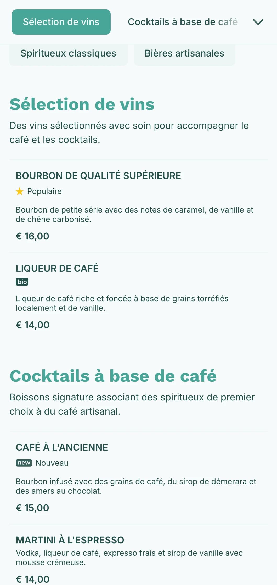 Un design frais et sarcelle pour les établissements hybrides de cafés et de cocktails.