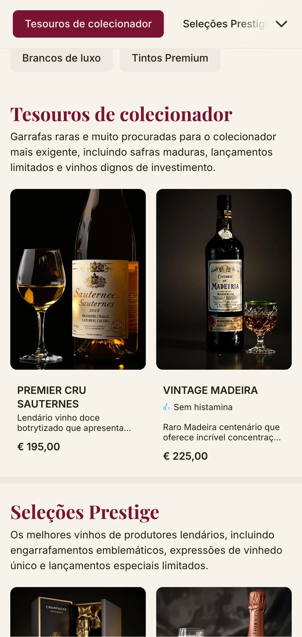 Modelo de carta de vinhos dramaticamente luxuoso com detalhes em vermelho escuro e tipografia sofisticada, ideal para adegas de vinhos premium e estabelecimentos de luxo.