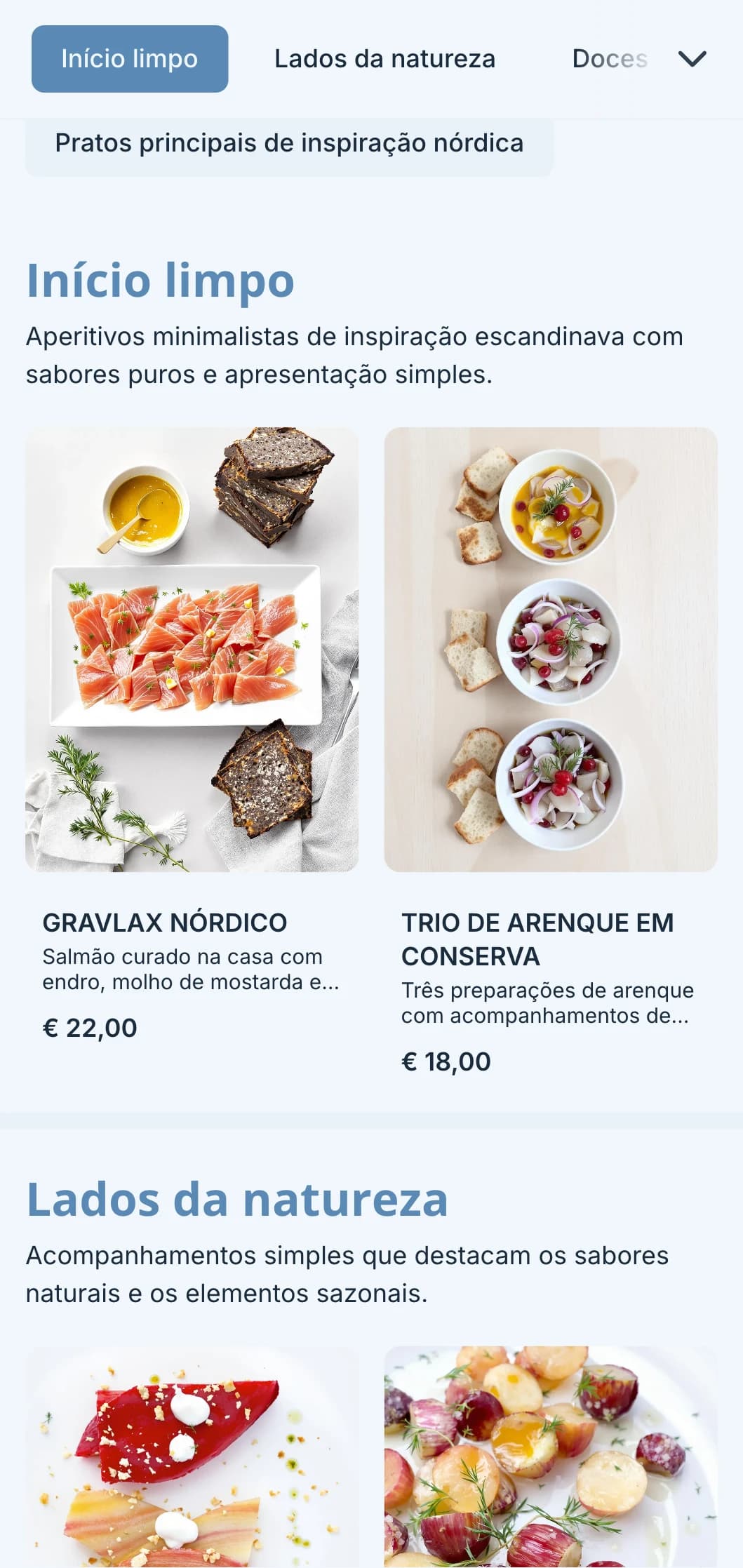 Serviço de bufê limpo de inspiração escandinava com design minimalista, elementos fermentados e apresentação inspirada na natureza para eventos modernos.