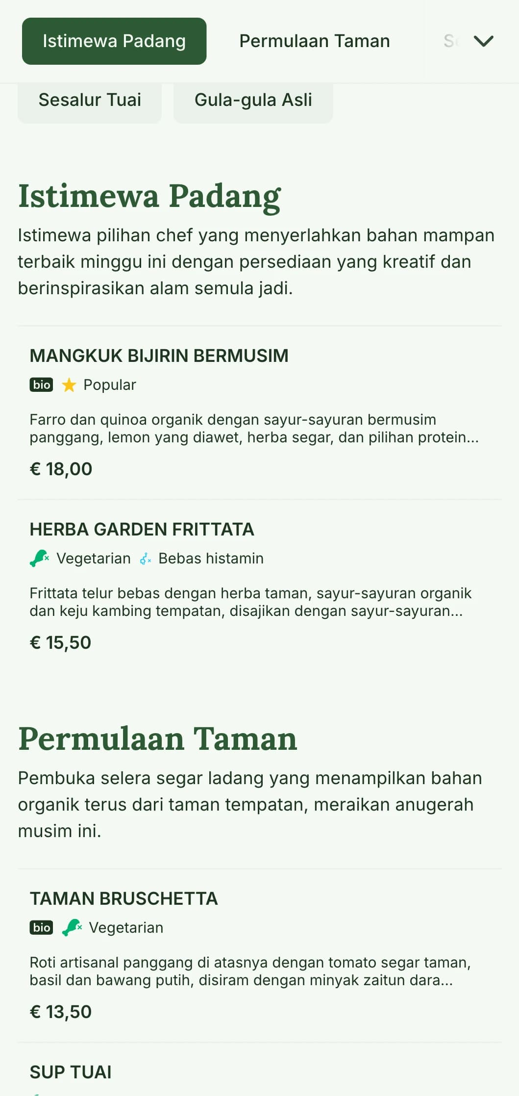 Reka bentuk menu makan tengah hari yang segar dan berinspirasikan alam semula jadi yang menonjolkan bahan-bahan bermusim dan tawaran dari ladang ke meja, sesuai untuk kafe dan restoran dengan tumpuan pada hidangan tengah hari yang sihat dan organik.