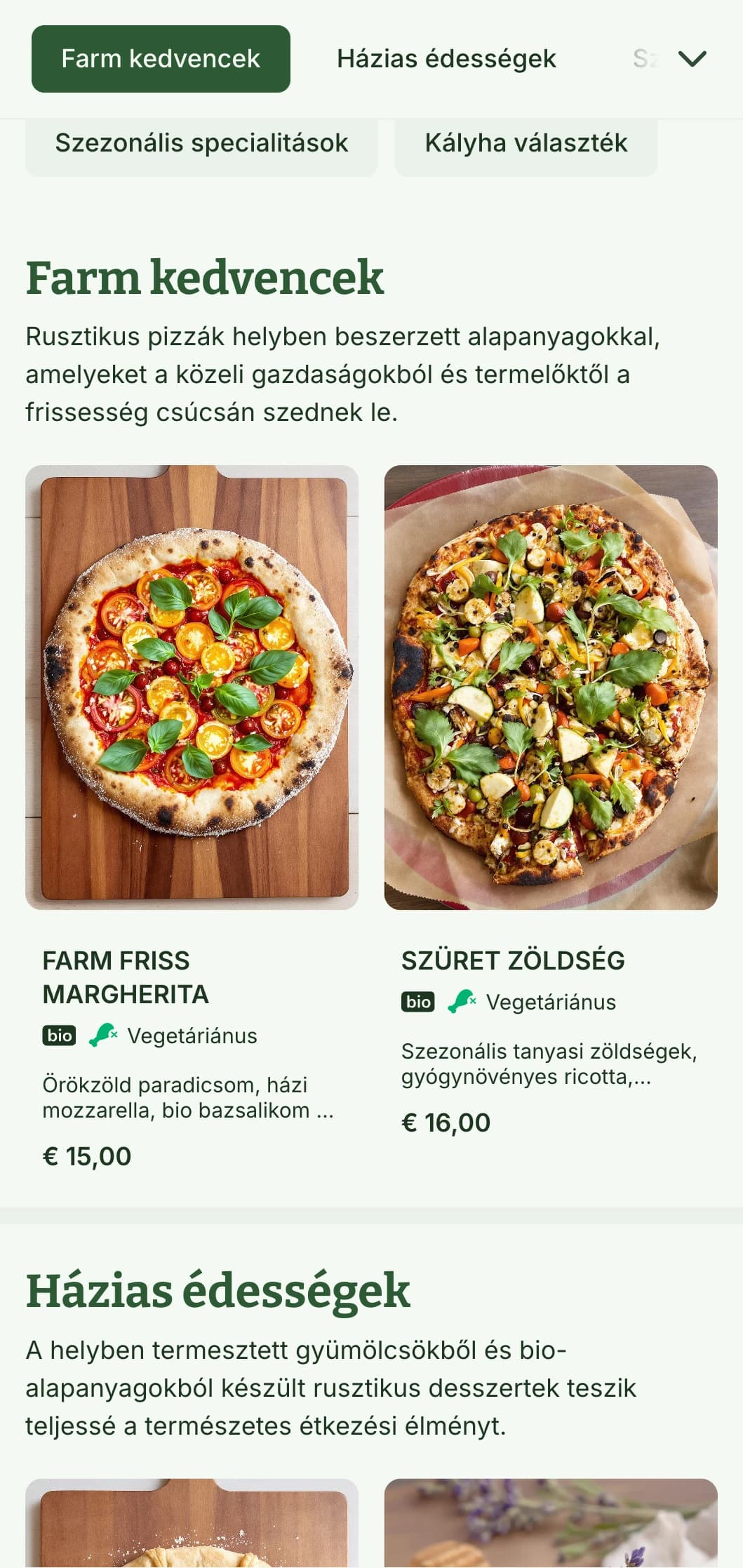 A természet ihlette pizzamenü földes tónusokkal és organikus elemekkel, amelyek tökéletesek a farmról asztalra pizzázó éttermek számára.