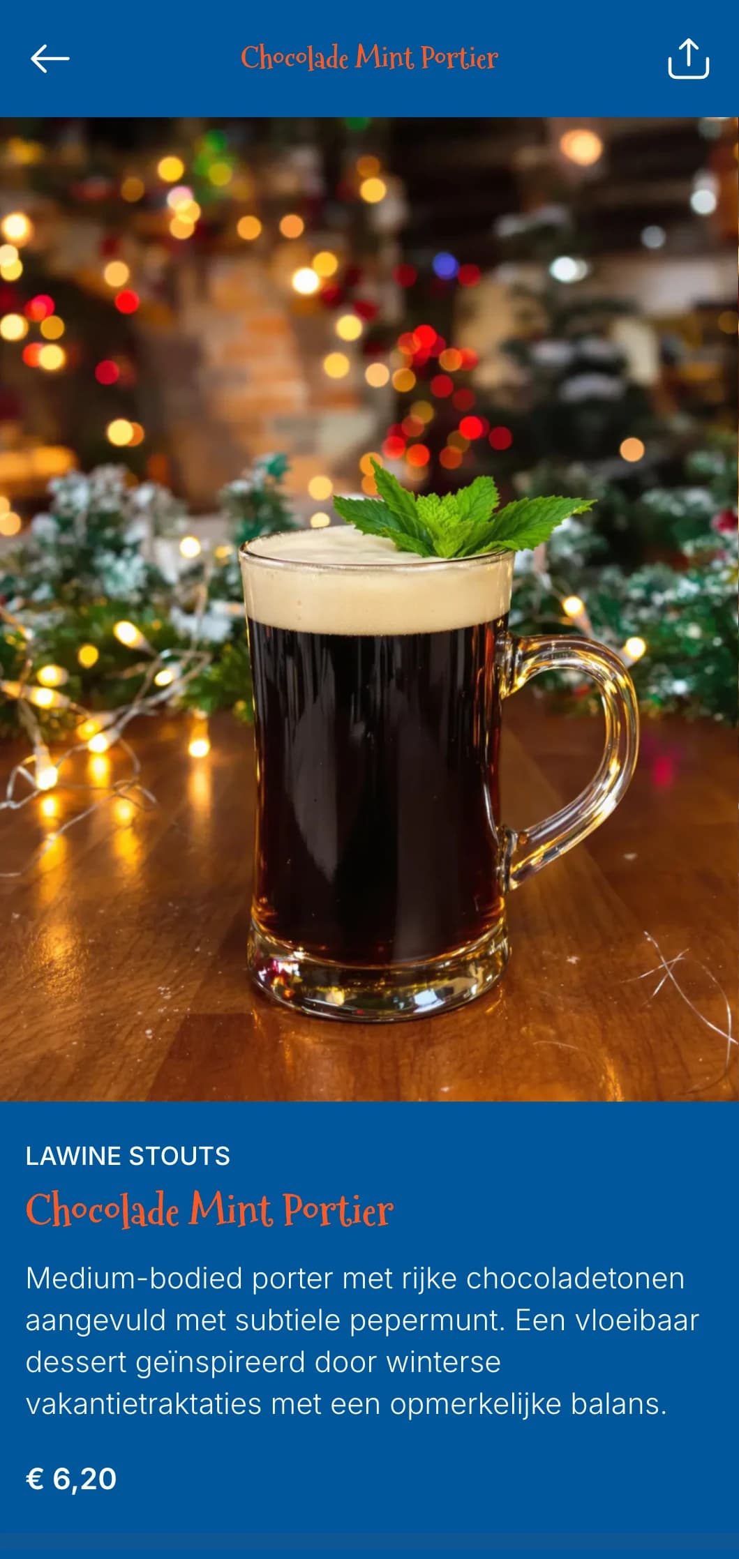 Gezellig en feestelijk ontwerp met winterthema, besneeuwde elementen en vakantieaccenten, ideaal voor seizoensgebonden winterbiermenu's.