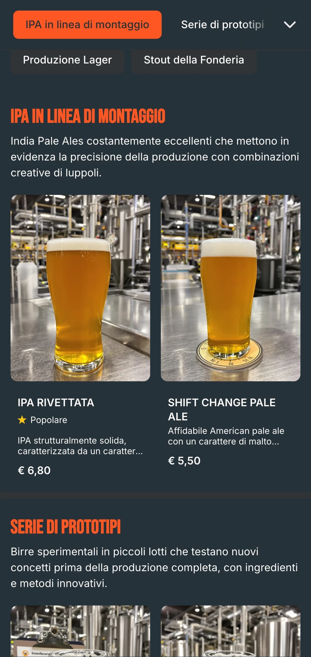 Design industriale grezzo con texture metalliche e grafica utilitaristica, ideale per birrerie in magazzino e taproom riconvertite in fabbrica.